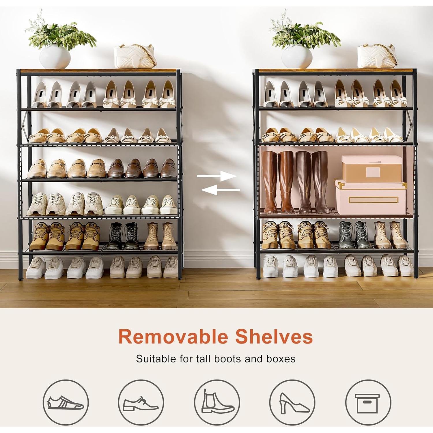 Estante de Zapatos de Metal UNITSTAGE 6 Niveles Marrón Rústico