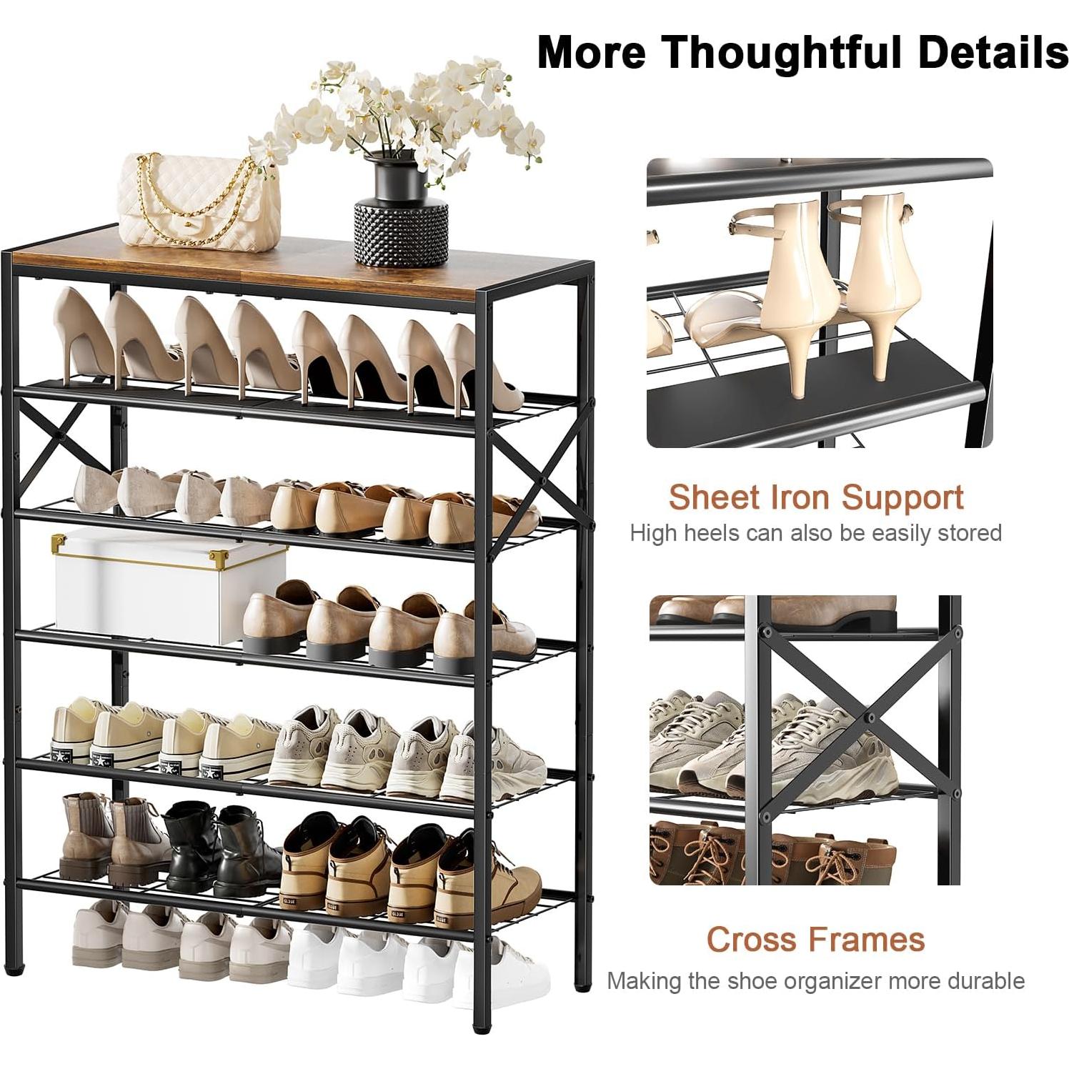 Estante de Zapatos de Metal UNITSTAGE 6 Niveles Marrón Rústico