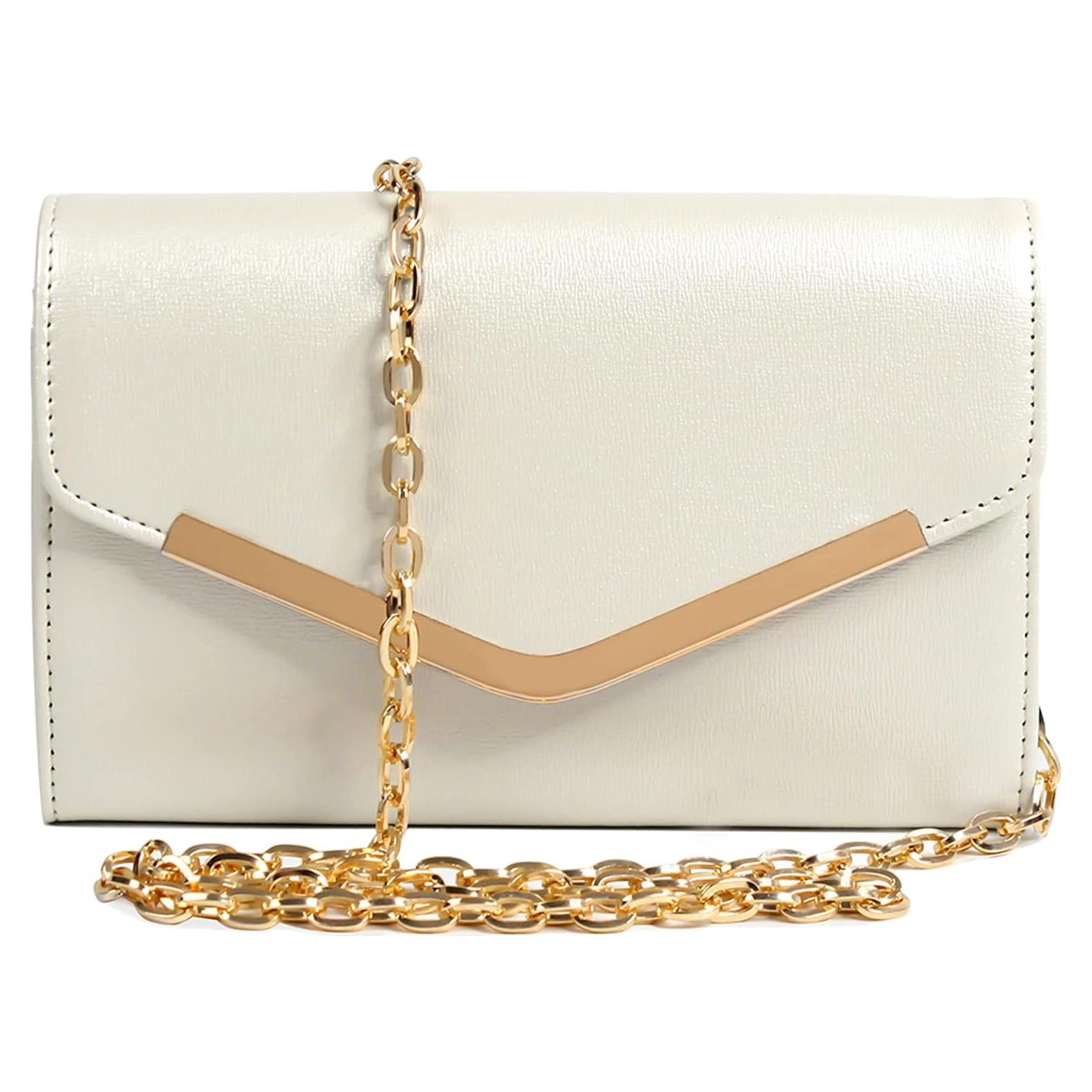 Clutch de Noche Beige para Mujeres con Cadena Desmontable