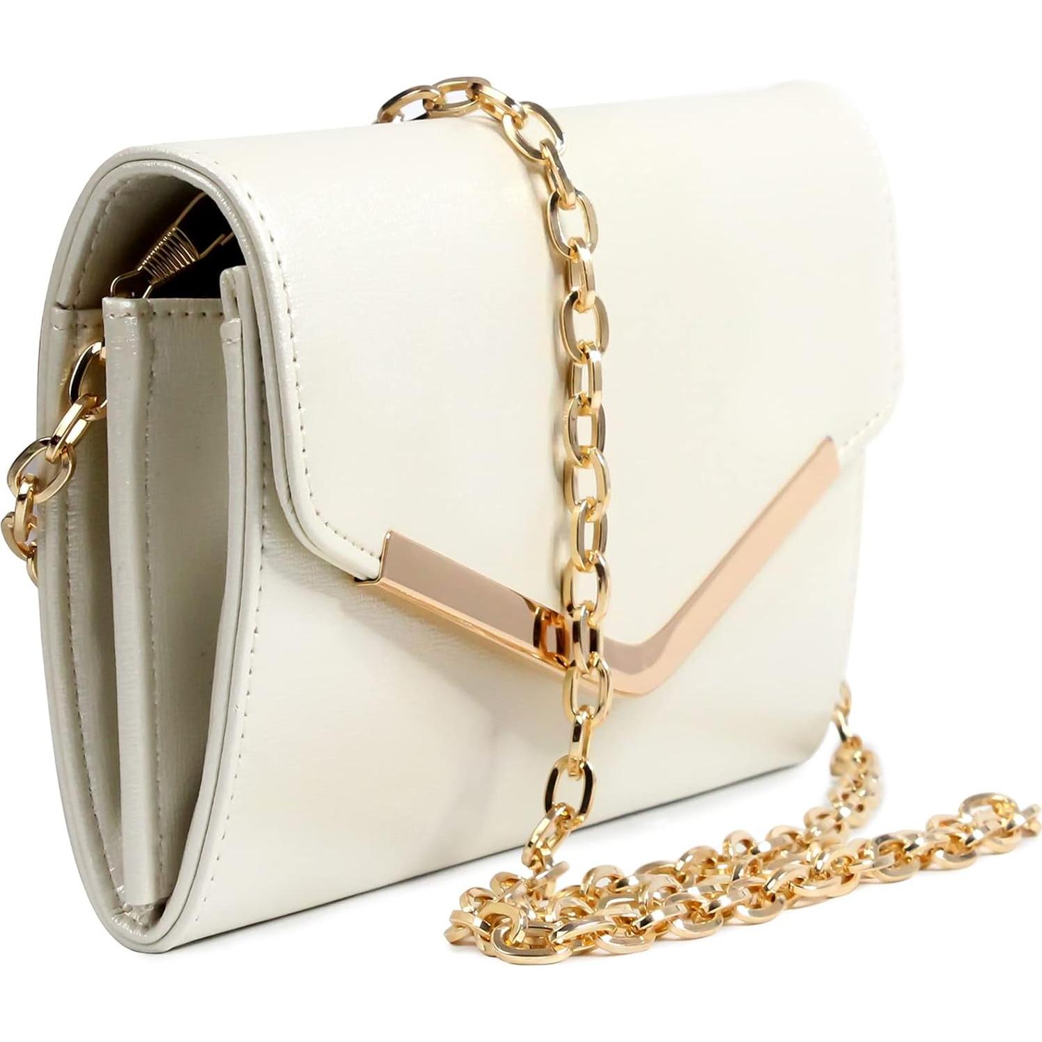 Clutch de Noche Beige para Mujeres con Cadena Desmontable