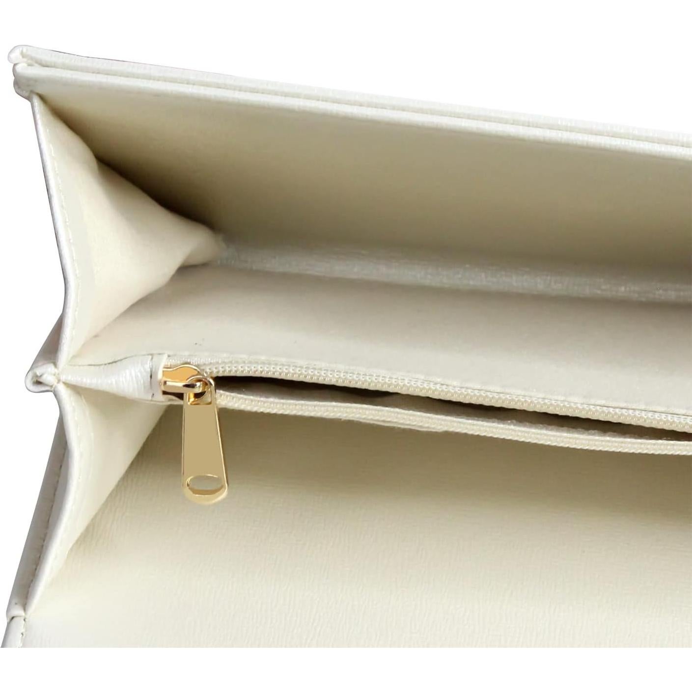 Clutch de Noche Beige para Mujeres con Cadena Desmontable