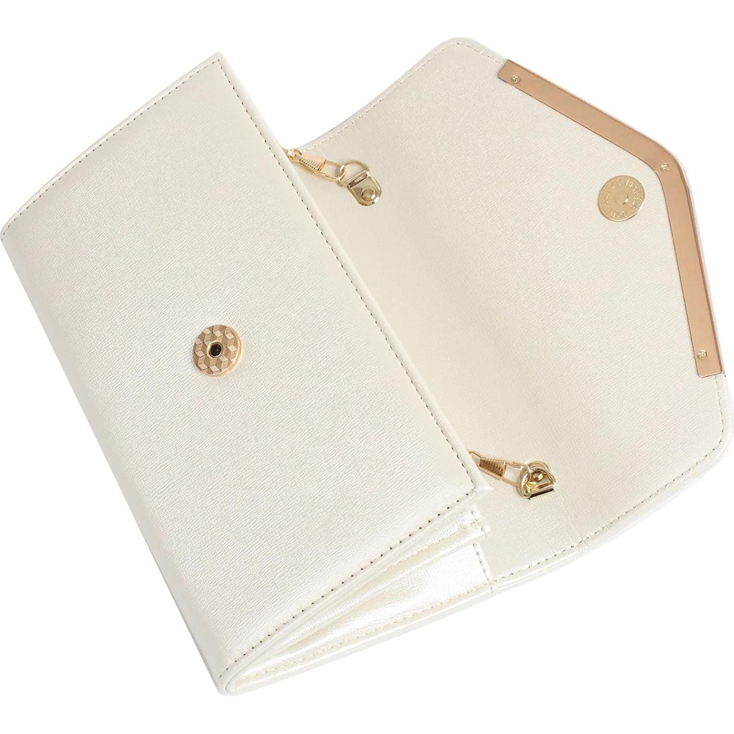 Clutch de Noche Beige para Mujeres con Cadena Desmontable