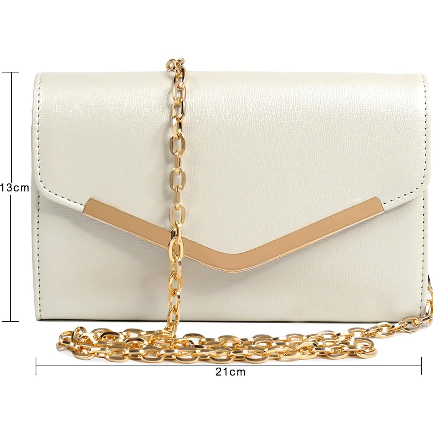 Clutch de Noche Beige para Mujeres con Cadena Desmontable