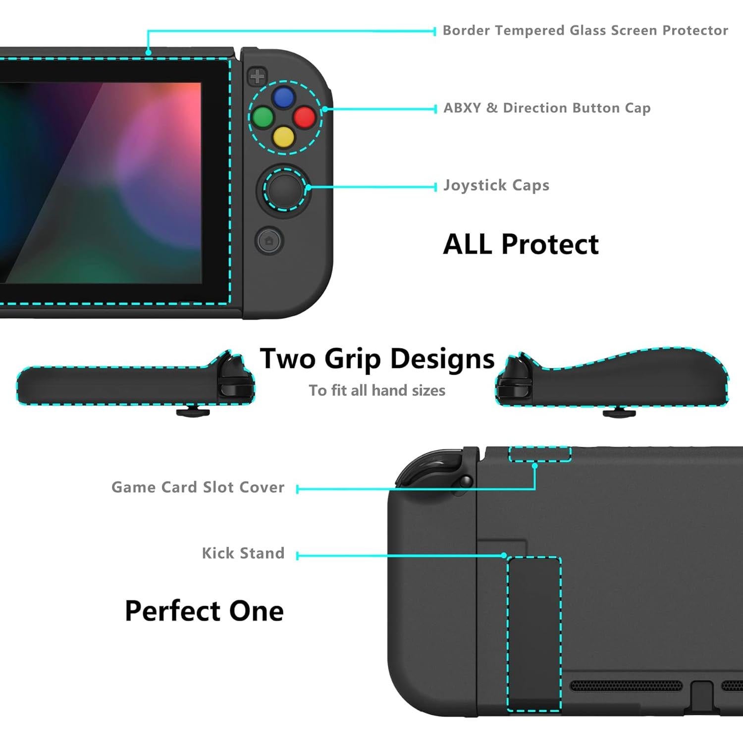 Cubiertas Ergonómicas PlayVital para Nintendo Switch - Negro