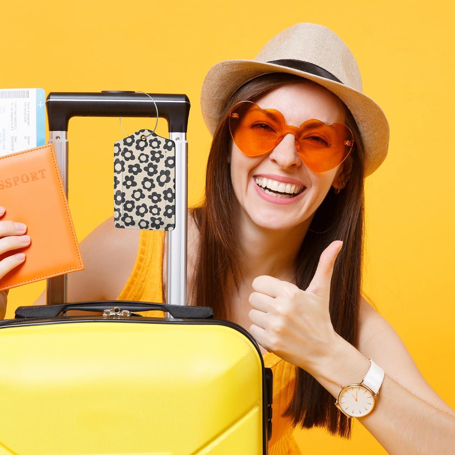 2 Etiquetas de Equipaje Smoaffly Flor Negra Abstracta Cuero