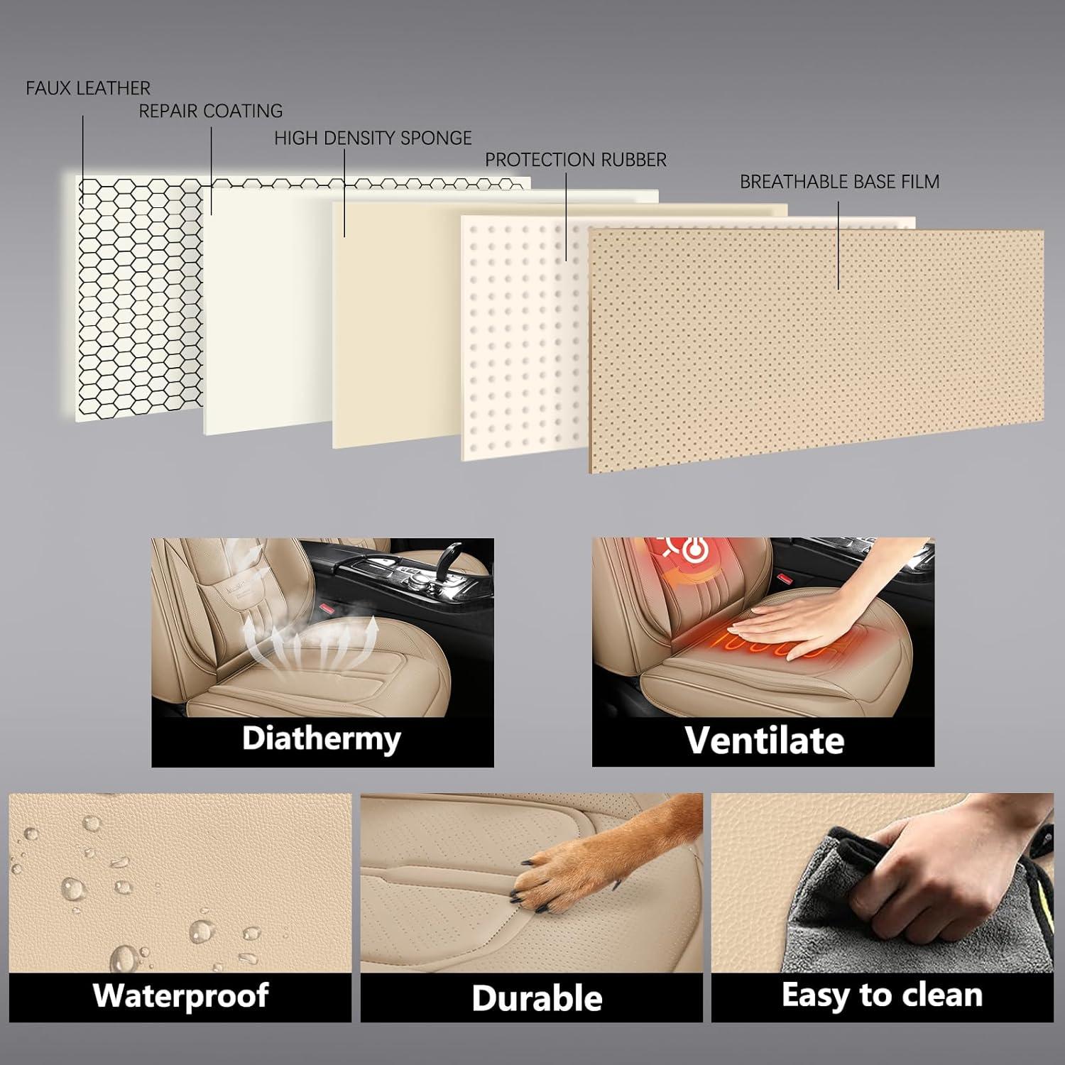 Cubiertas de Asiento de Cuero Beige NS YOLO Ajuste Universal