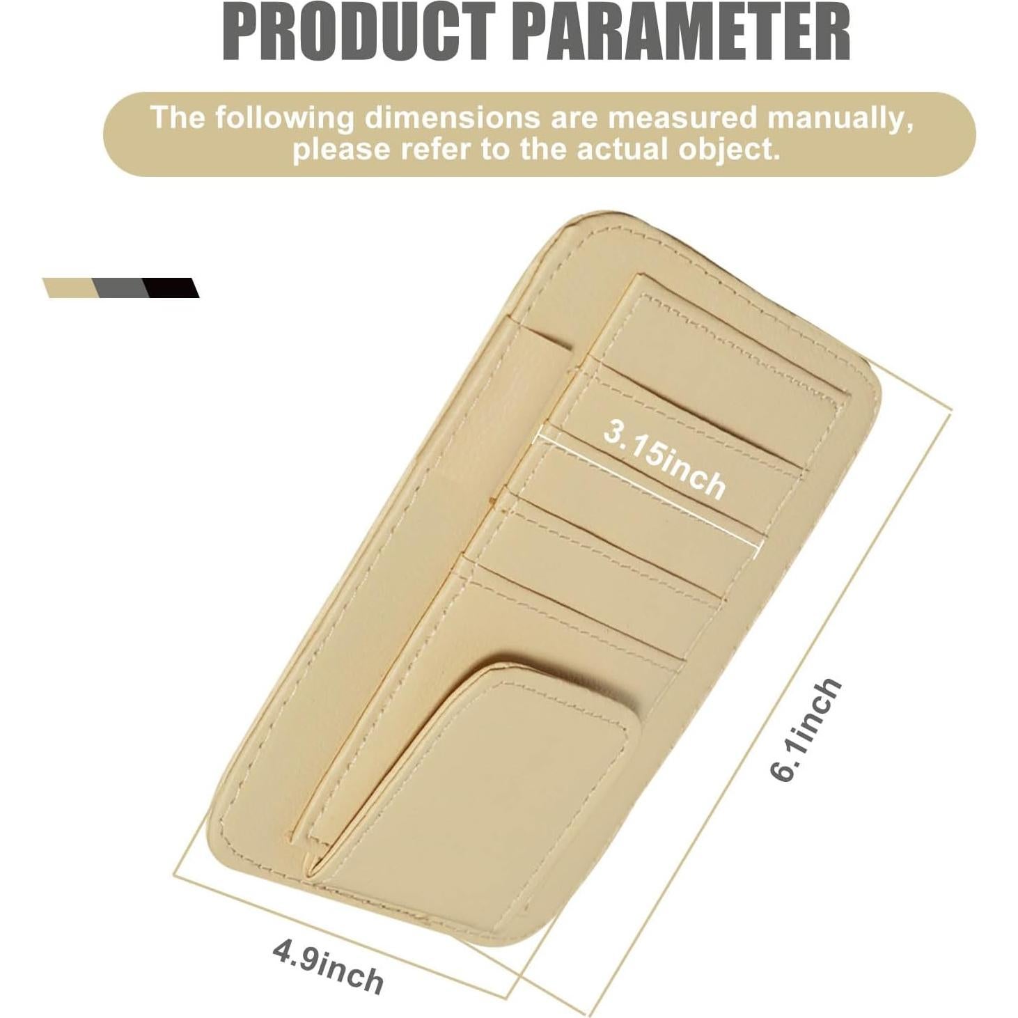 1 PC Car Sun Visor Storage Bag, 4.9" x 6.1" PU Leather Ticket ID Card Sunglasses Pen Non-Blocking Sight Bag, Back Clip Installation Accessories, Compatible with Most Car Models (Beige)