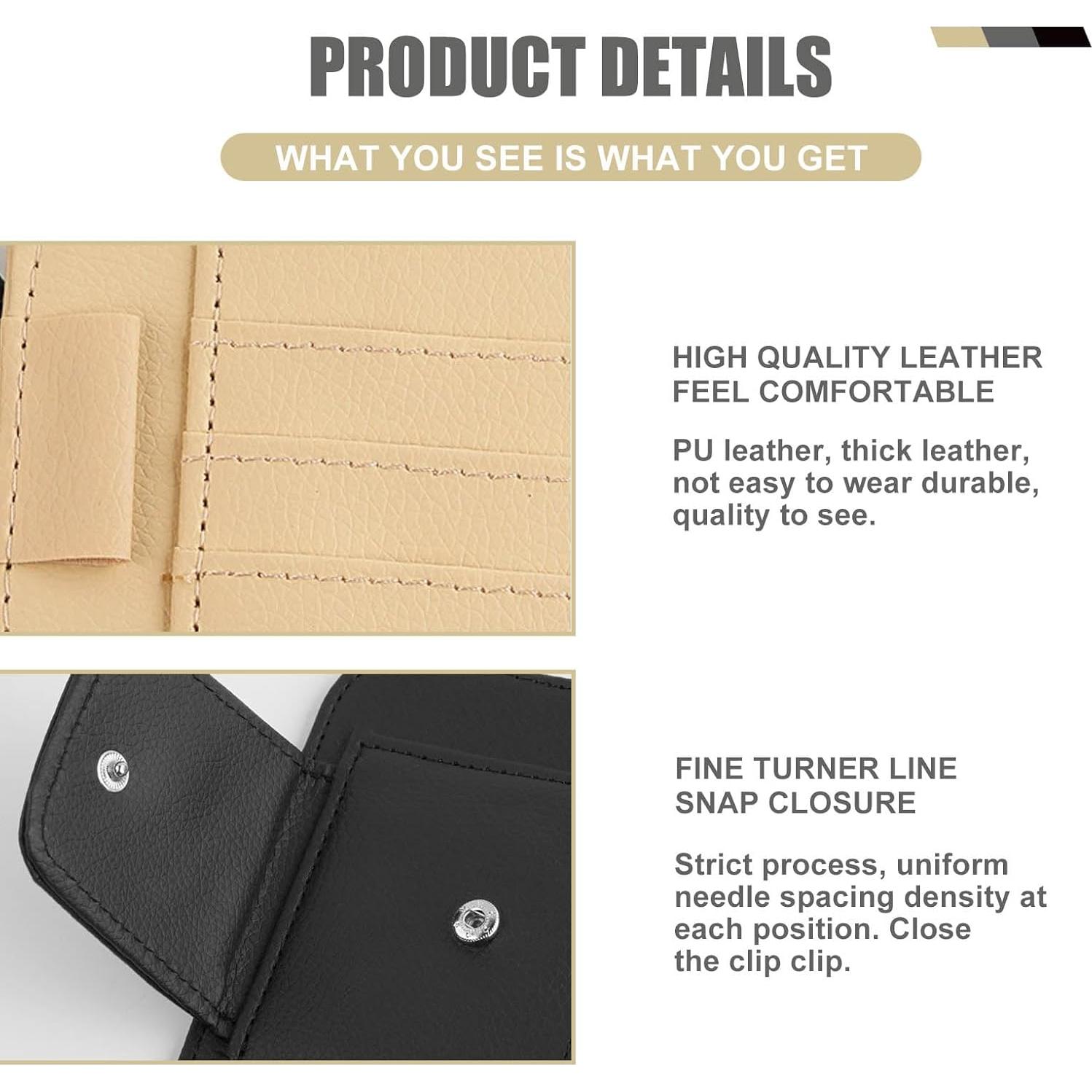 1 PC Car Sun Visor Storage Bag, 4.9" x 6.1" PU Leather Ticket ID Card Sunglasses Pen Non-Blocking Sight Bag, Back Clip Installation Accessories, Compatible with Most Car Models (Beige)