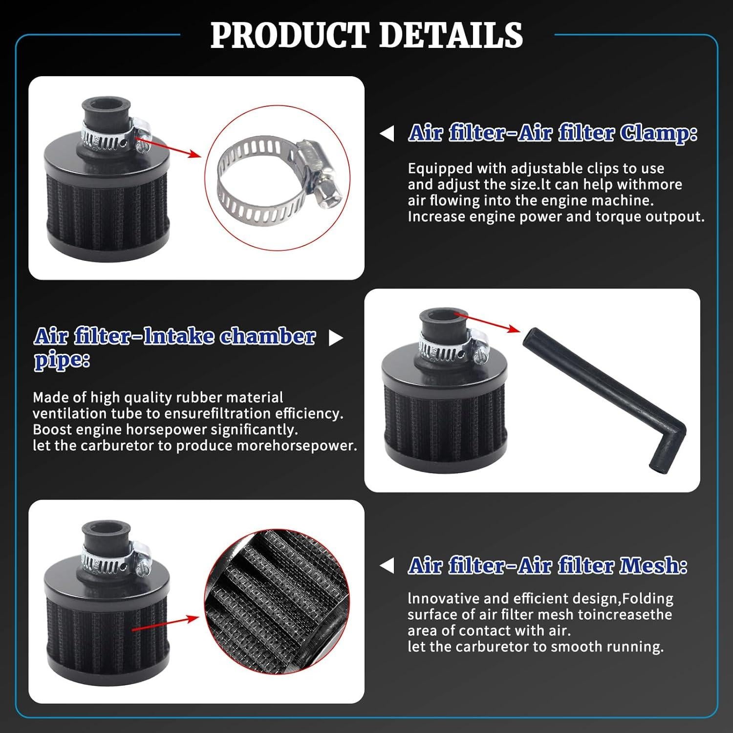 Filtro de aire 12mm GOIRTUTSS para Predator 212cc y Honda GX200