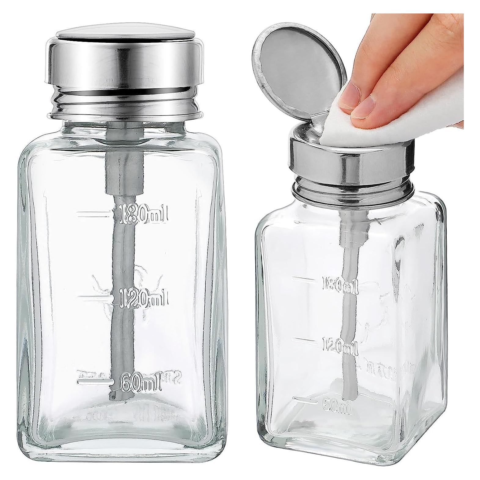 2 Botellas Dispensadoras de Vidrio HEHIPLE 180 ml con Tapa Metálica