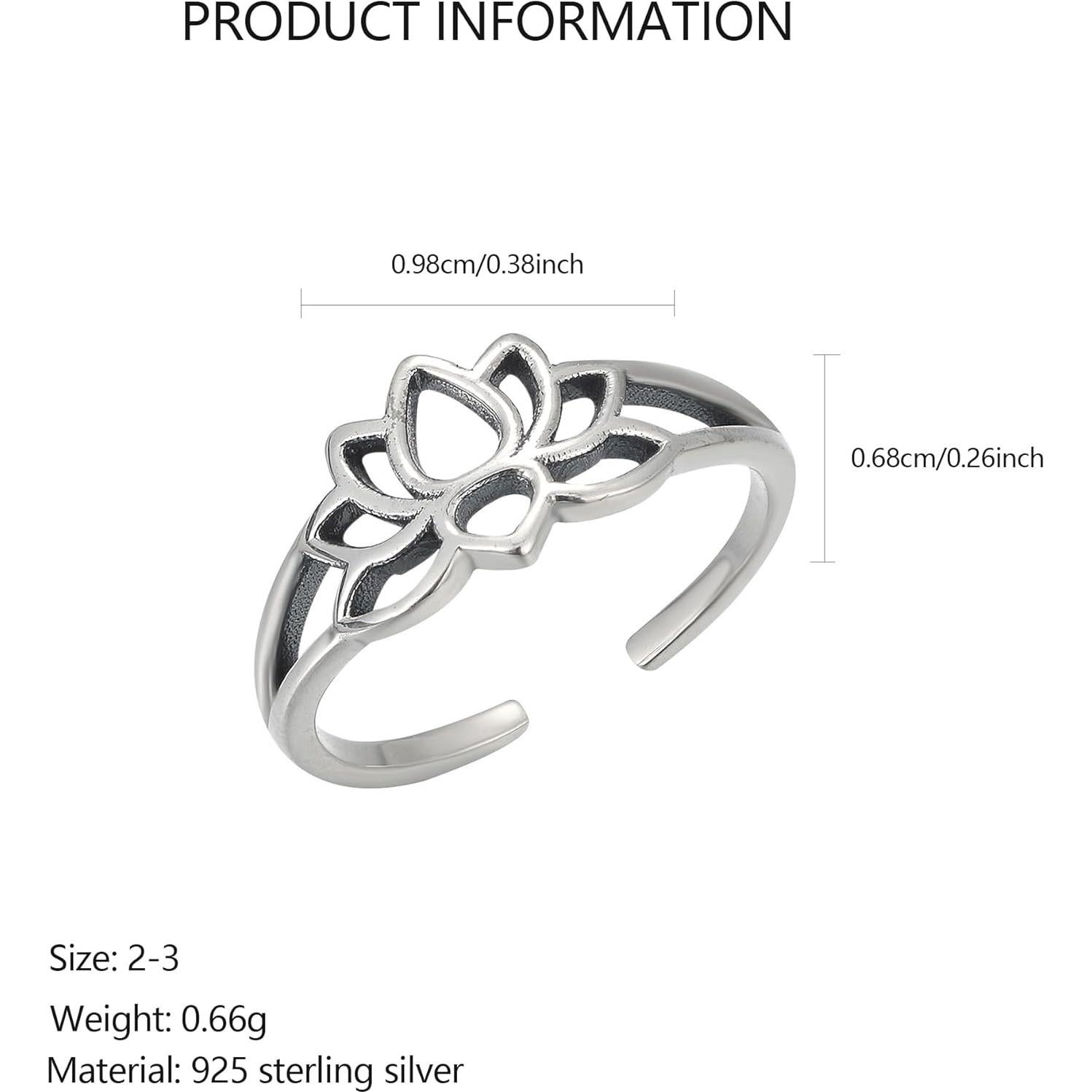 Anillo de Dedo Ajustable de Plata Esterlina 925 LOVECOM Floral