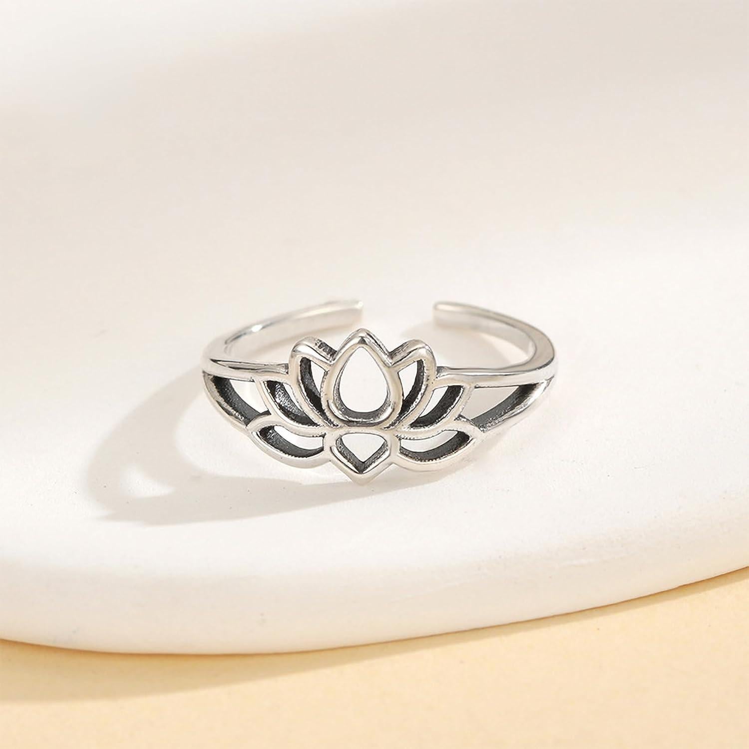 Anillo de Dedo Ajustable de Plata Esterlina 925 LOVECOM Floral