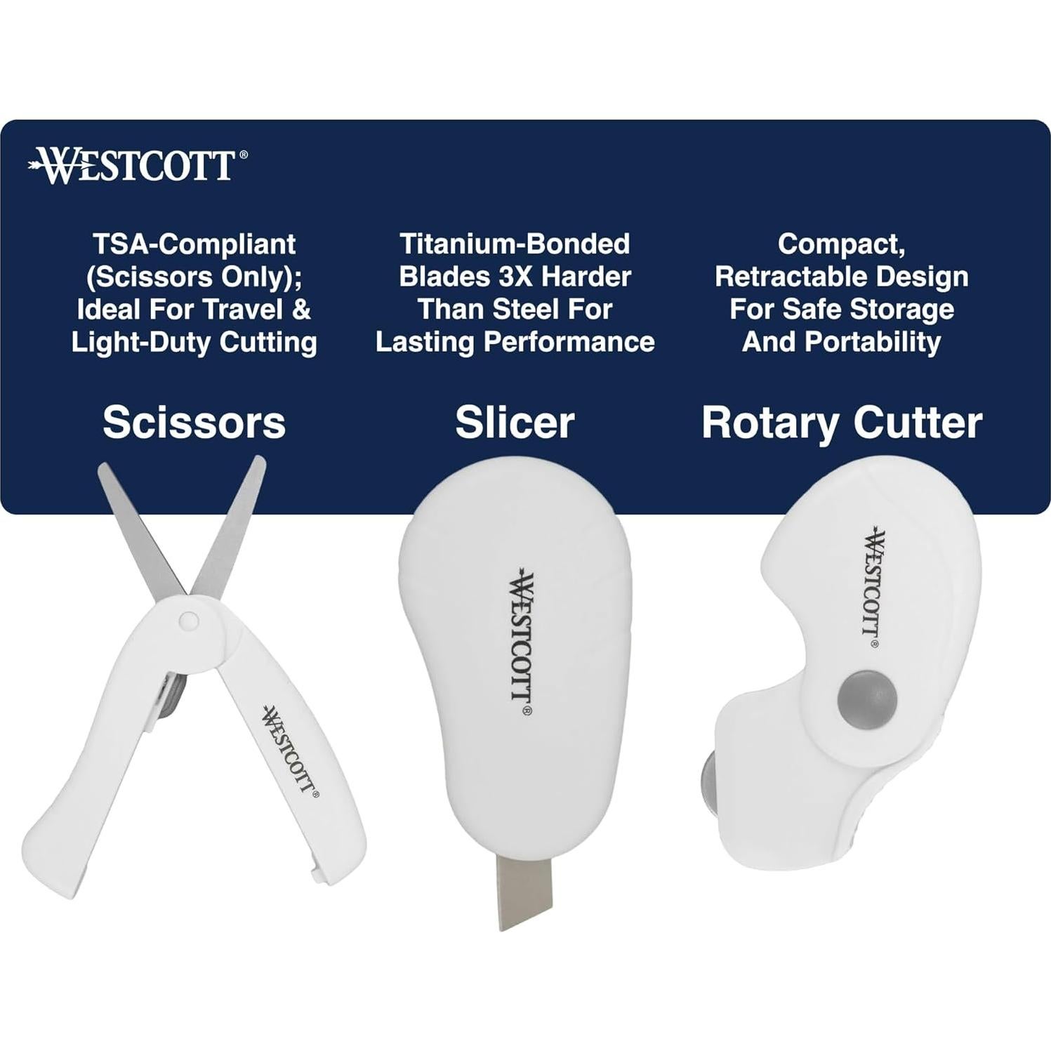 Juego de Viaje Mini 3 Piezas Westcott - Tijeras y Cortadores de Titanio