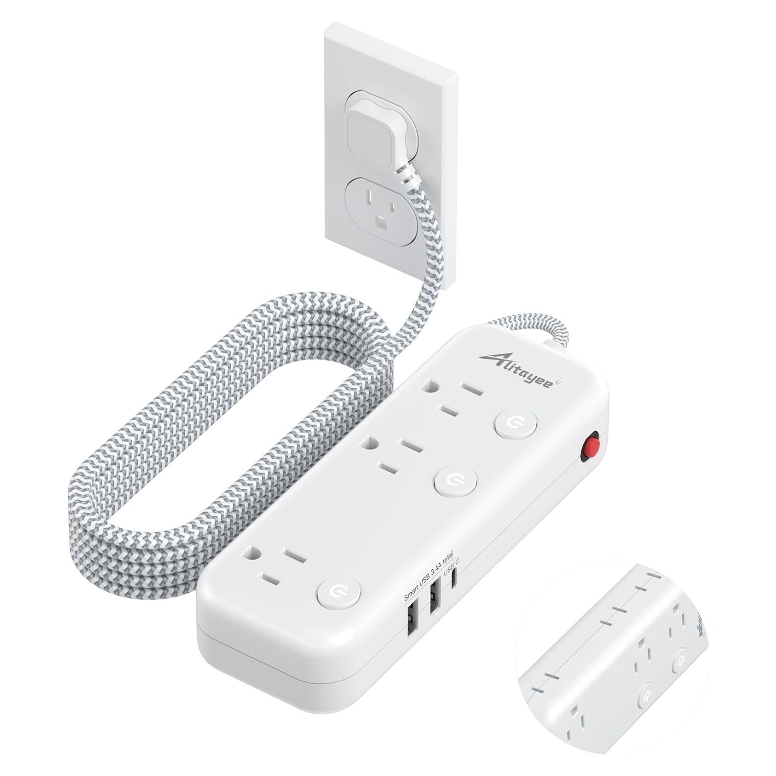 Regleta de Alimentación Alitayee 6 Salidas 3 USB 17W 5ft