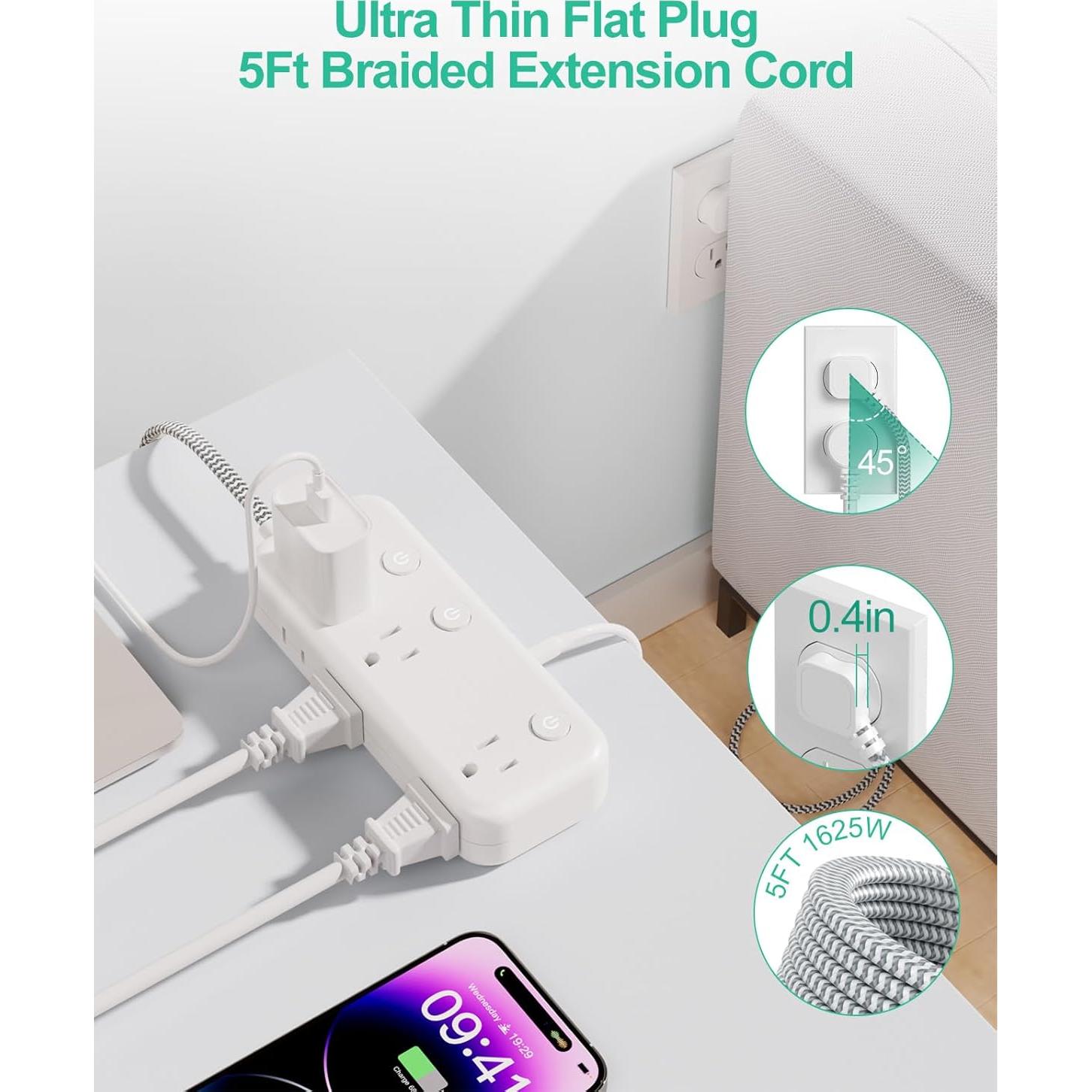 Regleta de Alimentación Alitayee 6 Salidas 3 USB 17W 5ft