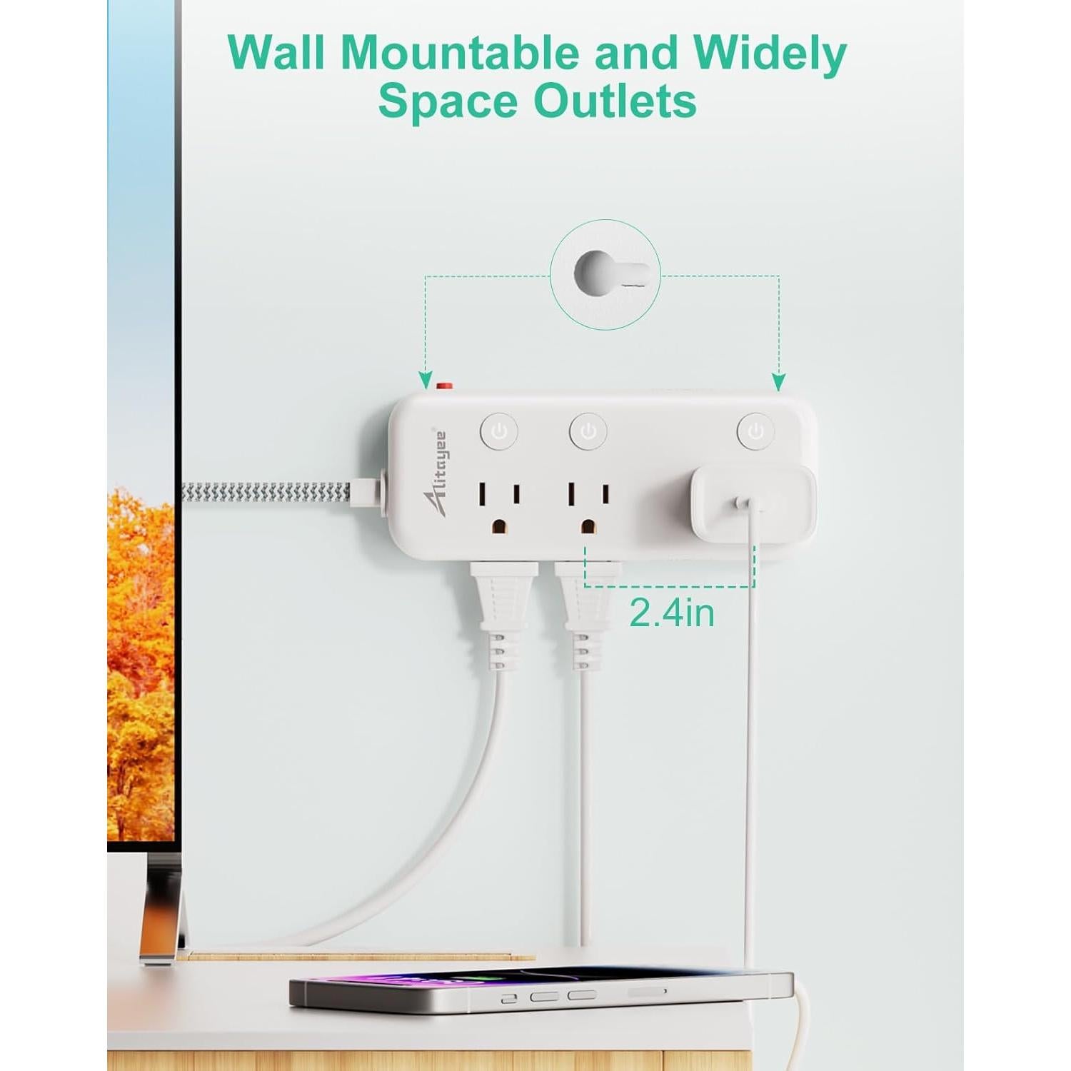 Regleta de Alimentación Alitayee 6 Salidas 3 USB 17W 5ft