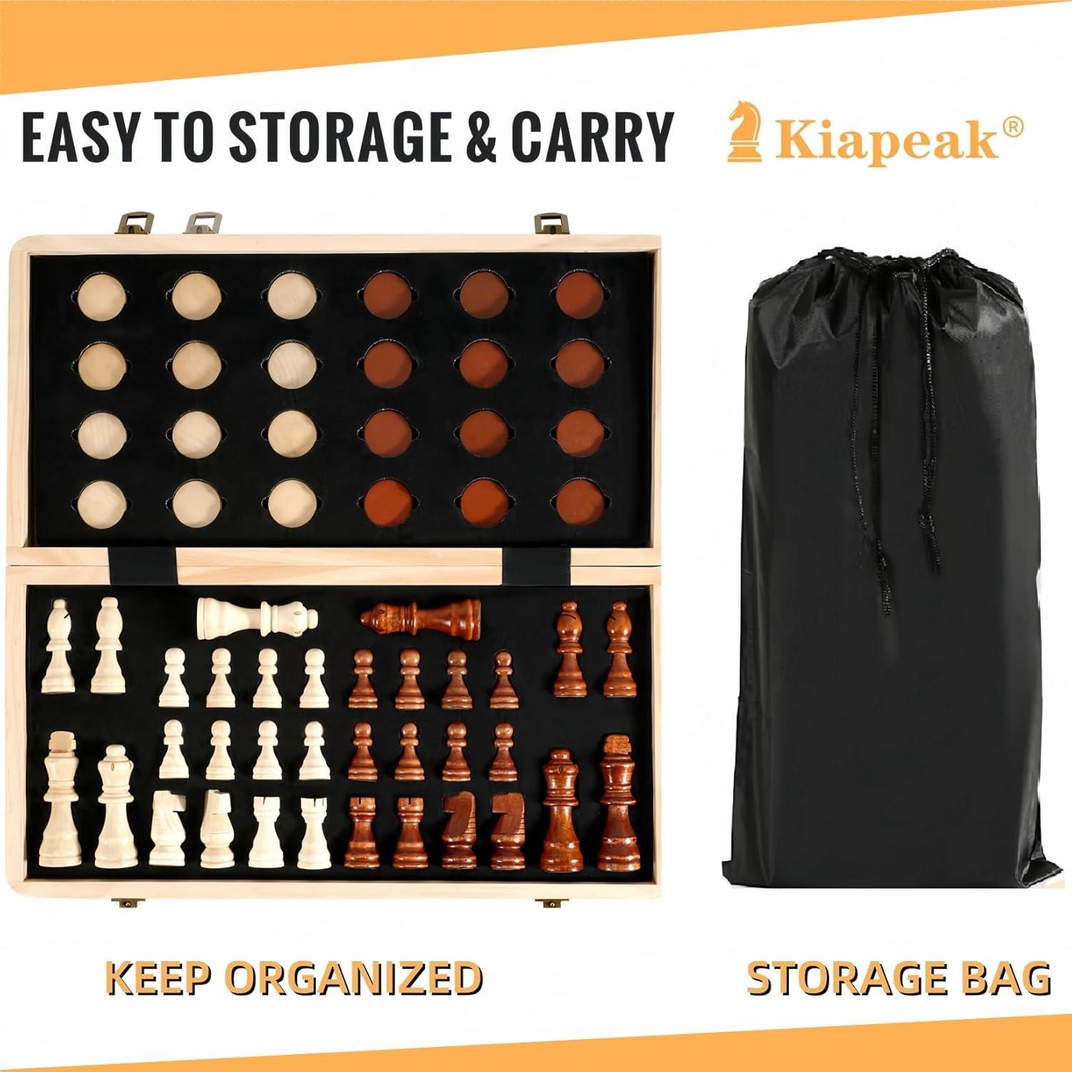 Juego de Ajedrez Magnético de Madera Kiapeak 15 cm Plegable