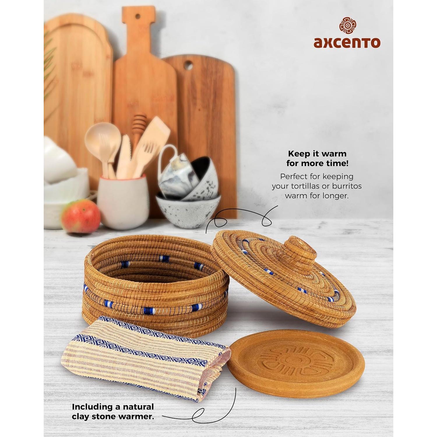 Juego Calentador de Tortillas Axcento 10" Fibra Natural Azul