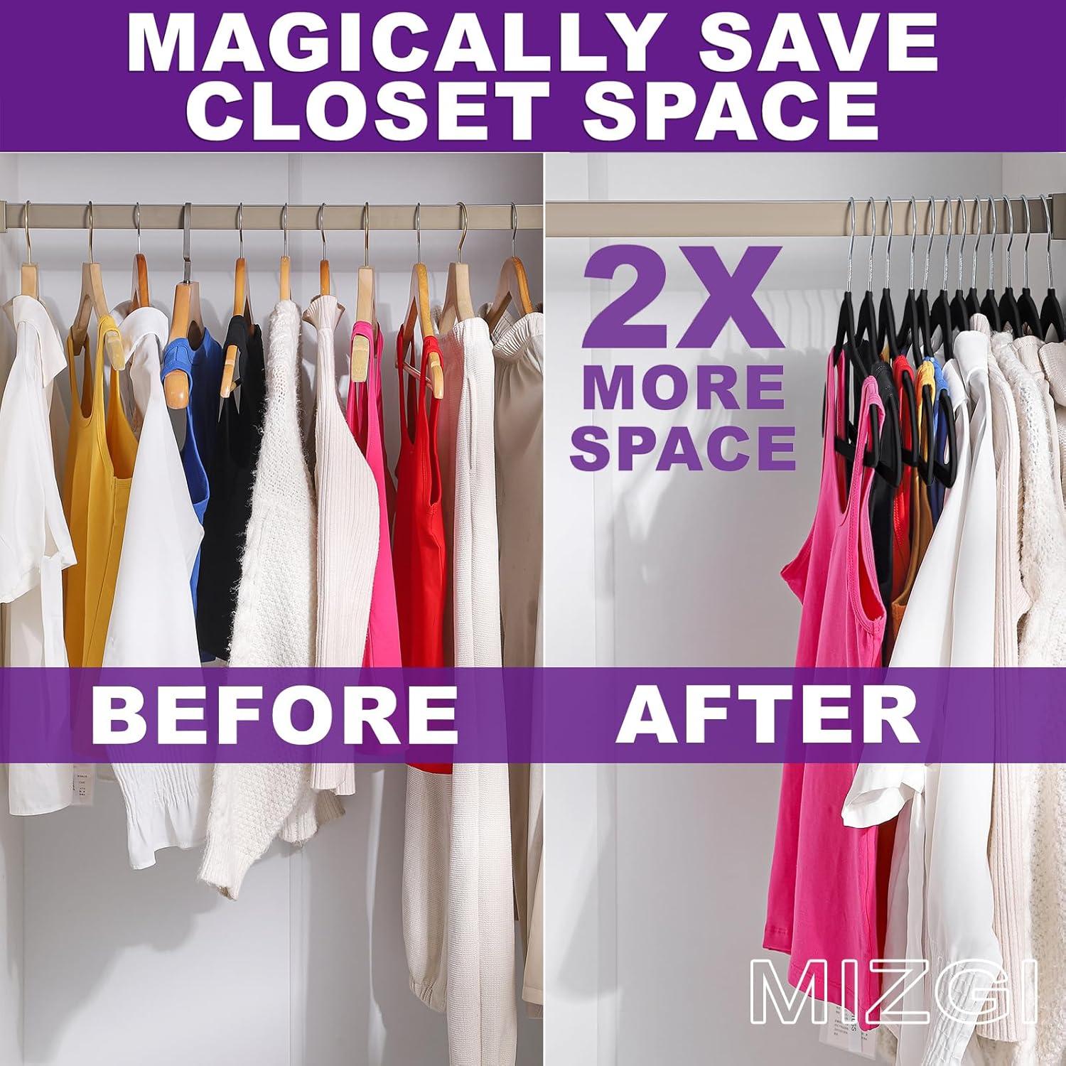 Perchas de Plástico MIZGI 50 Piezas Ahorra Espacio Negro