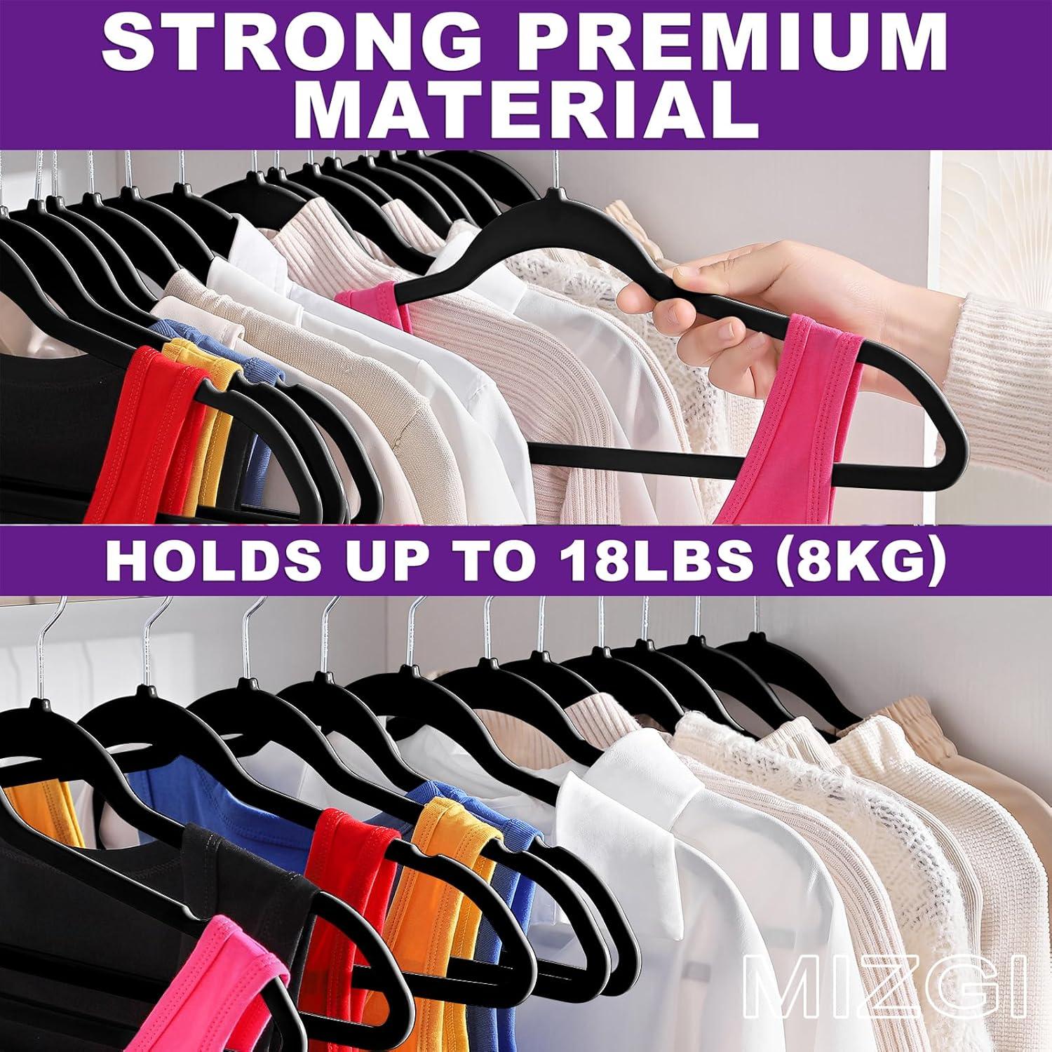 Perchas de Plástico MIZGI 50 Piezas Ahorra Espacio Negro