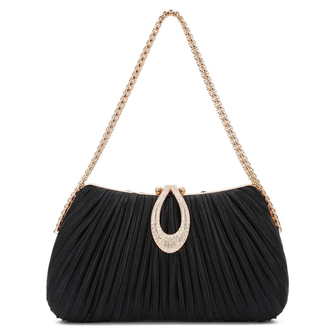 Bolso de mano Oweisong negro de satén para mujeres 21x11cm