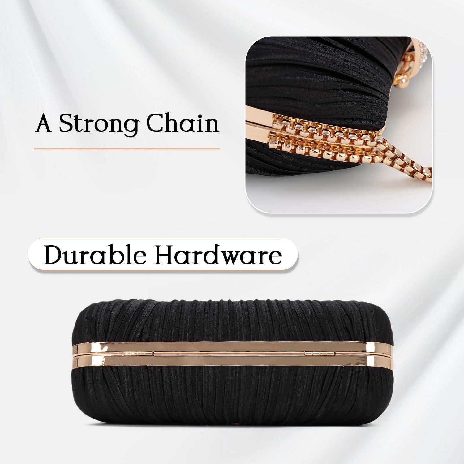 Bolso de mano Oweisong negro de satén para mujeres 21x11cm