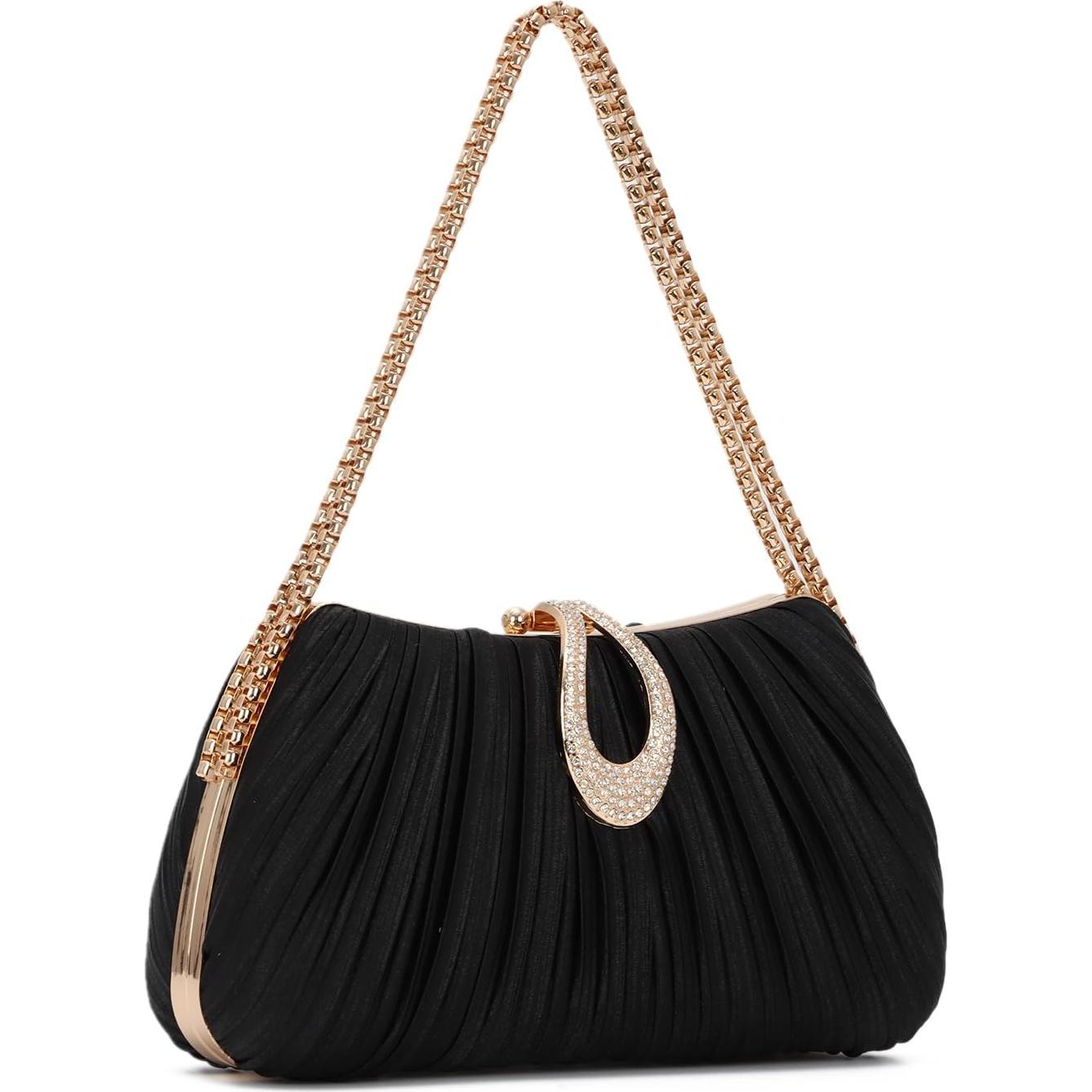 Bolso de mano Oweisong negro de satén para mujeres 21x11cm