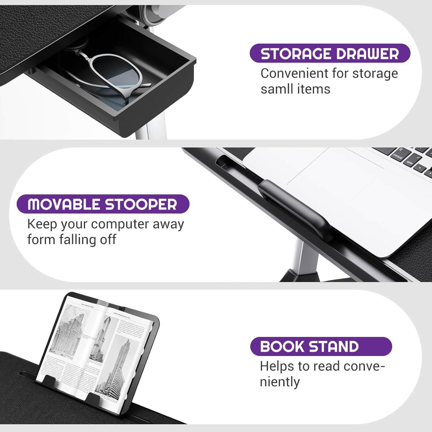 Mesa de Cama Ajustable NEARPOW para Laptop y Escritura Negra