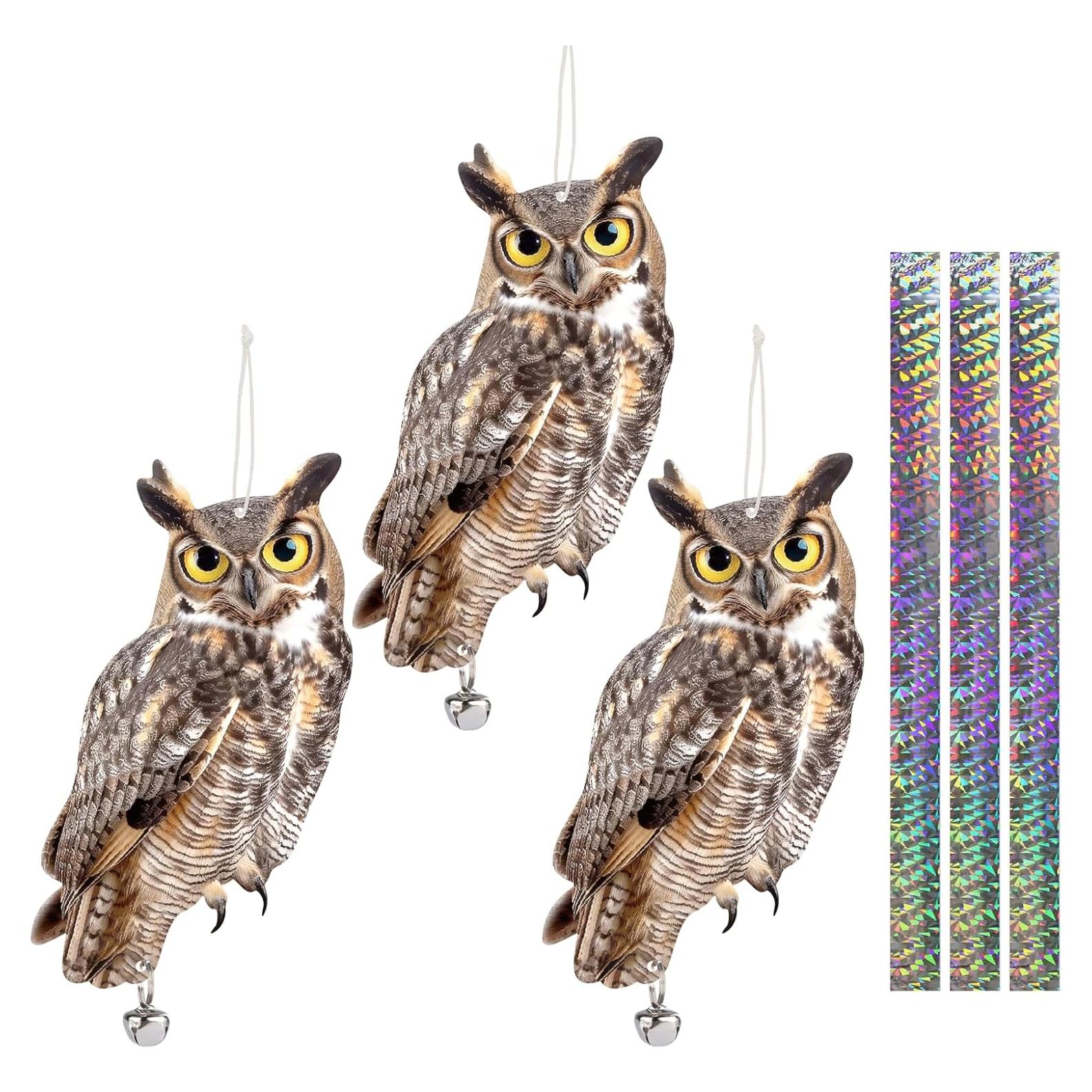 Búhos de plástico para ahuyentar palomas Kungfu Mall 3 Pcs