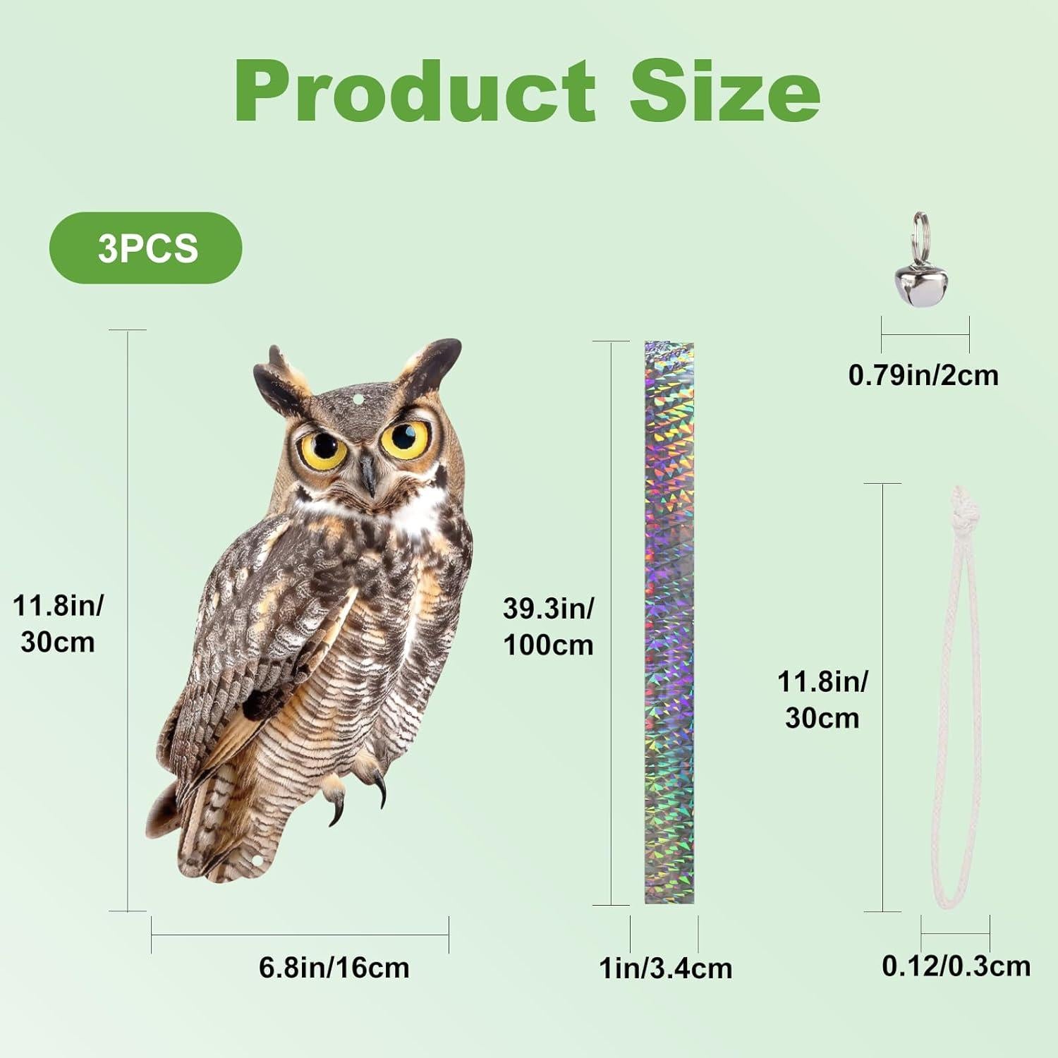 Búhos de plástico para ahuyentar palomas Kungfu Mall 3 Pcs