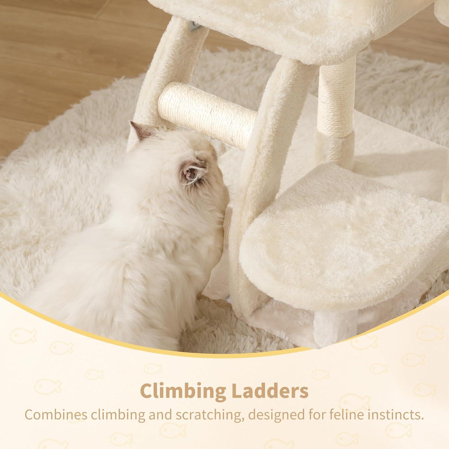 Torre para Gatos Heybly HCT009SM Beige con Plataforma y Postes