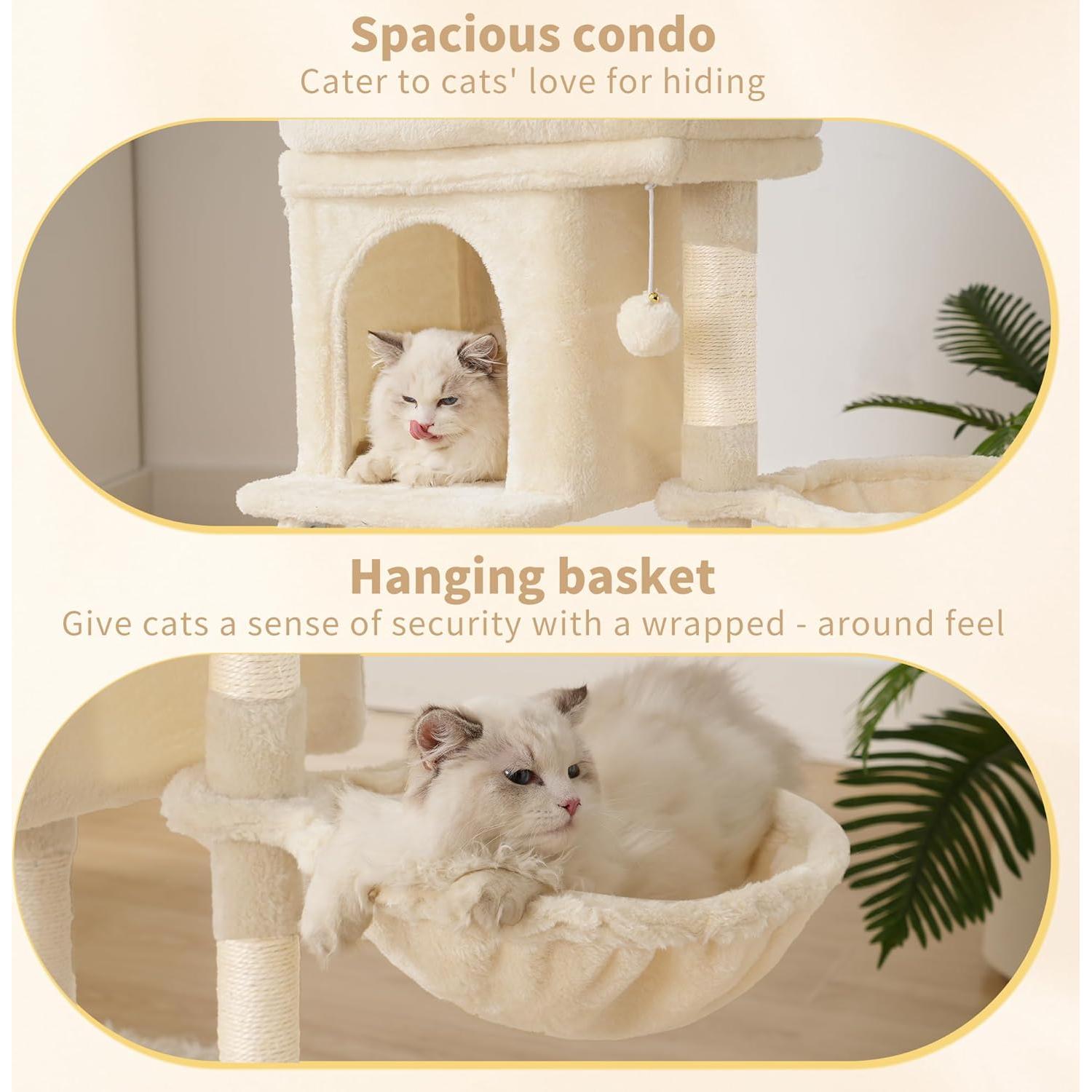 Torre para Gatos Heybly HCT009SM Beige con Plataforma y Postes