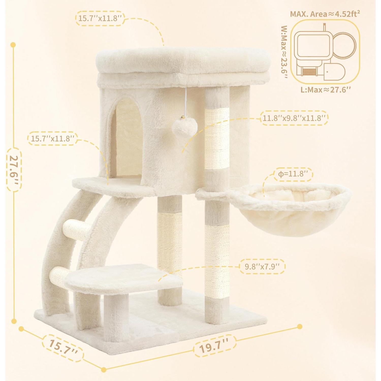 Torre para Gatos Heybly HCT009SM Beige con Plataforma y Postes