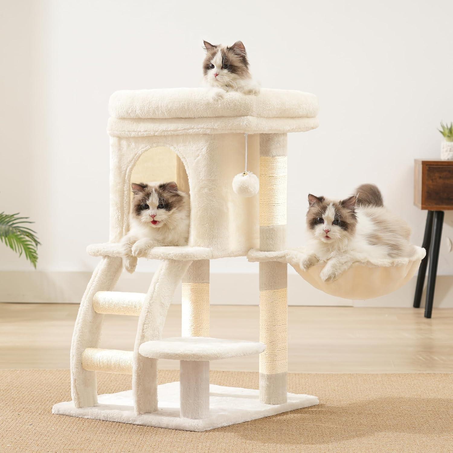 Torre para Gatos Heybly HCT009SM Beige con Plataforma y Postes
