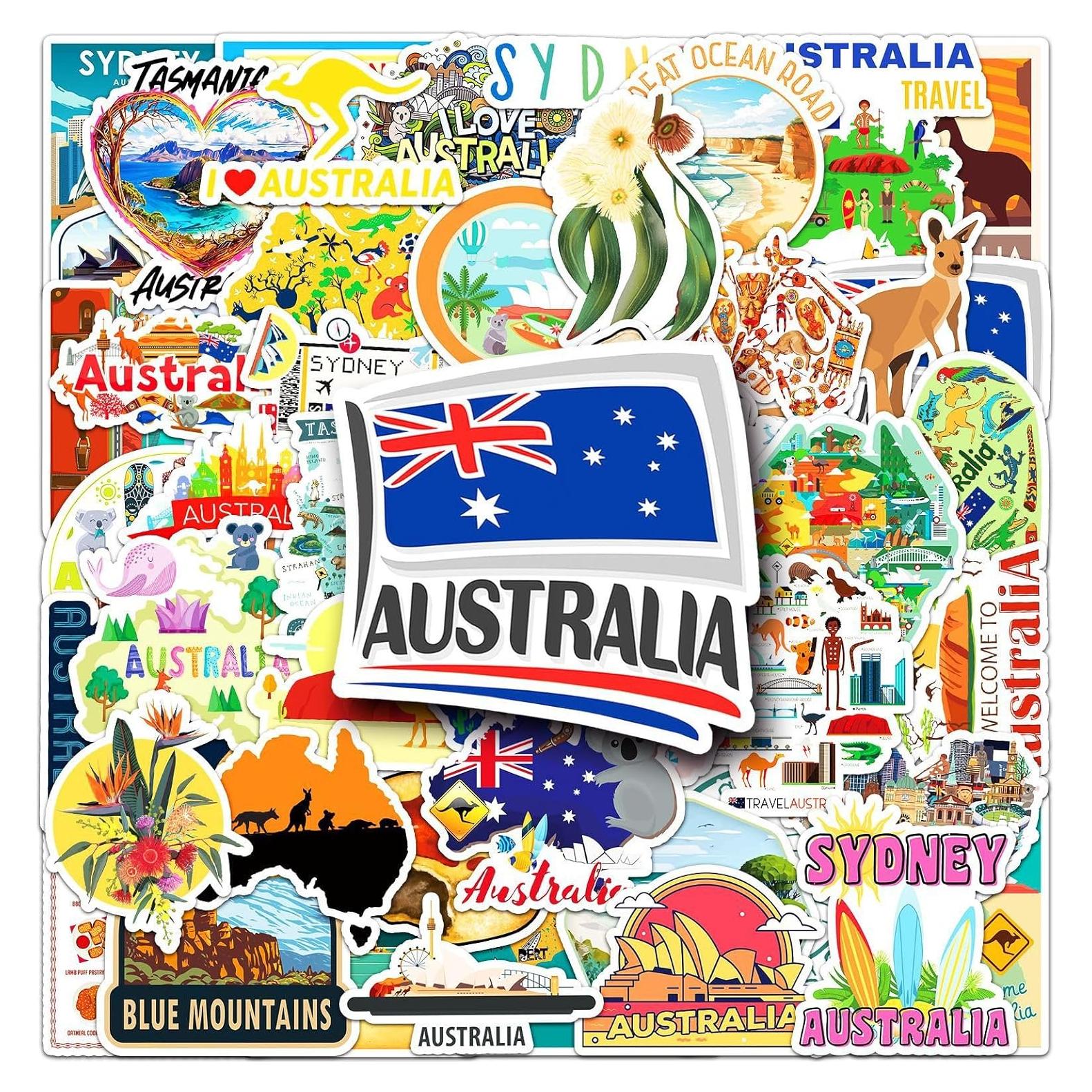 Pegatinas de Vinilo Temáticas de Australia 50 Pcs Impermeables