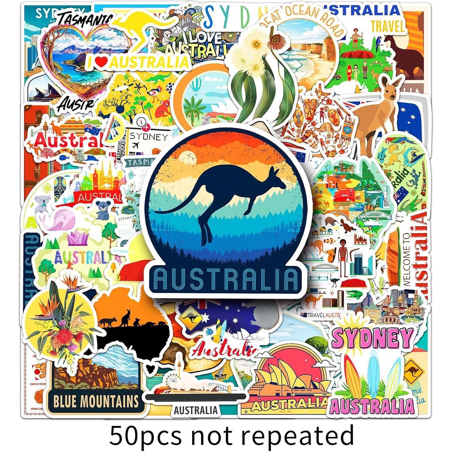 Pegatinas de Vinilo Temáticas de Australia 50 Pcs Impermeables