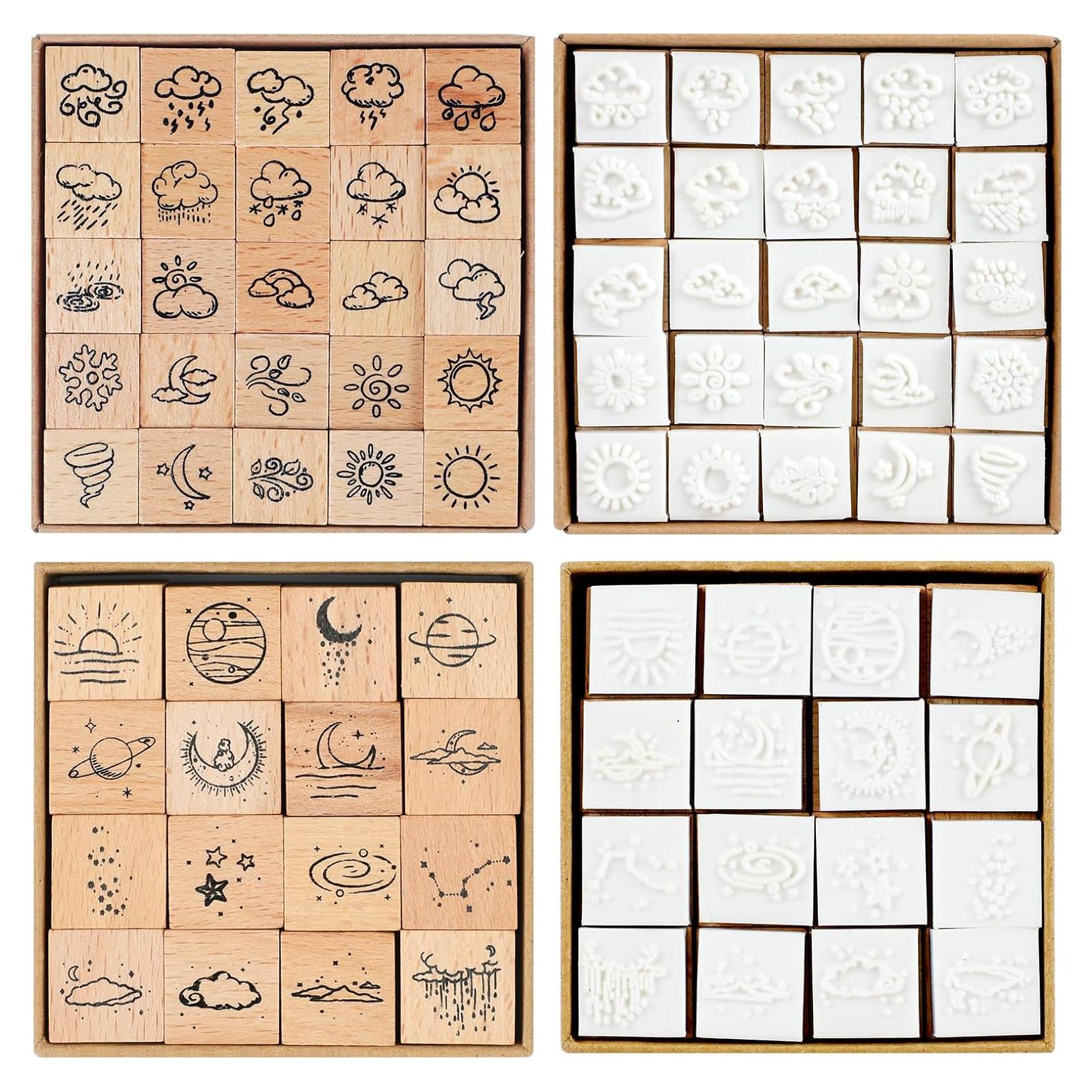 Juego de Sellos de Goma de Madera Eonenomi 41 Piezas Clima y Galaxias