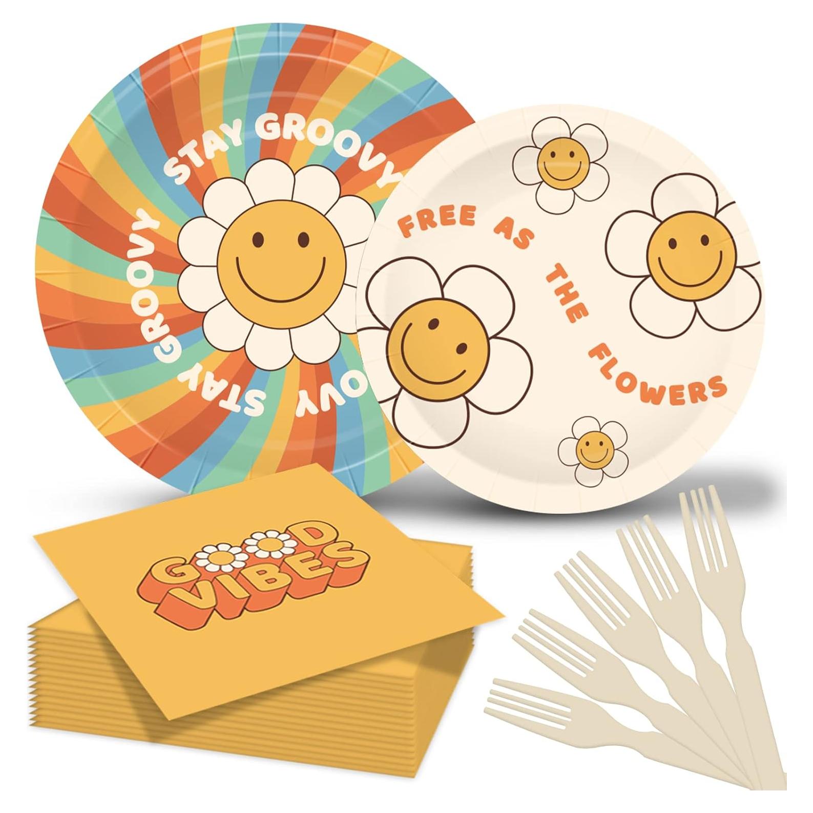 Set de Vajilla de Cumpleaños Groovy 98 Piezas Horchen para 24 Invitados