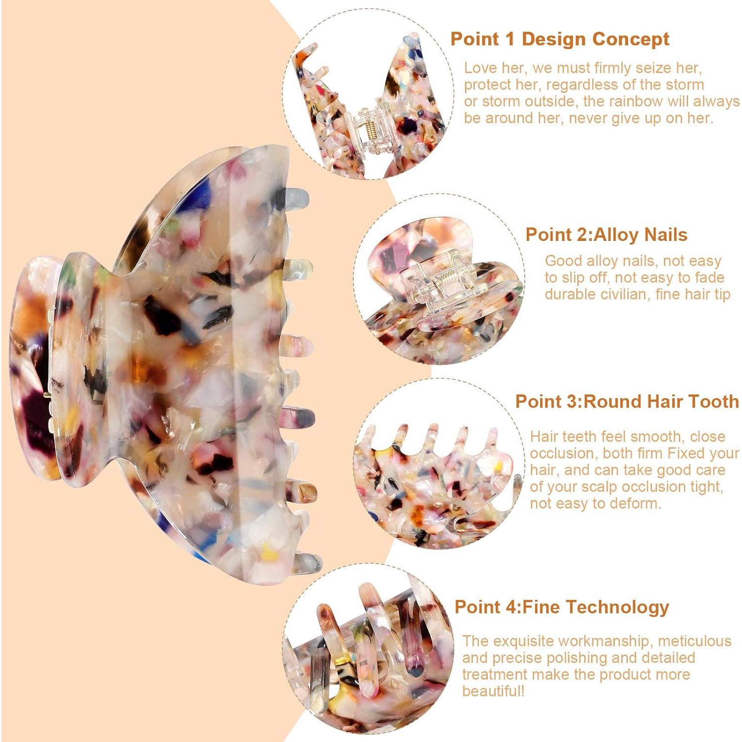 Clips de Garra Medianos WILLBOND 6 Piezas 6.5 cm Estilo Francés