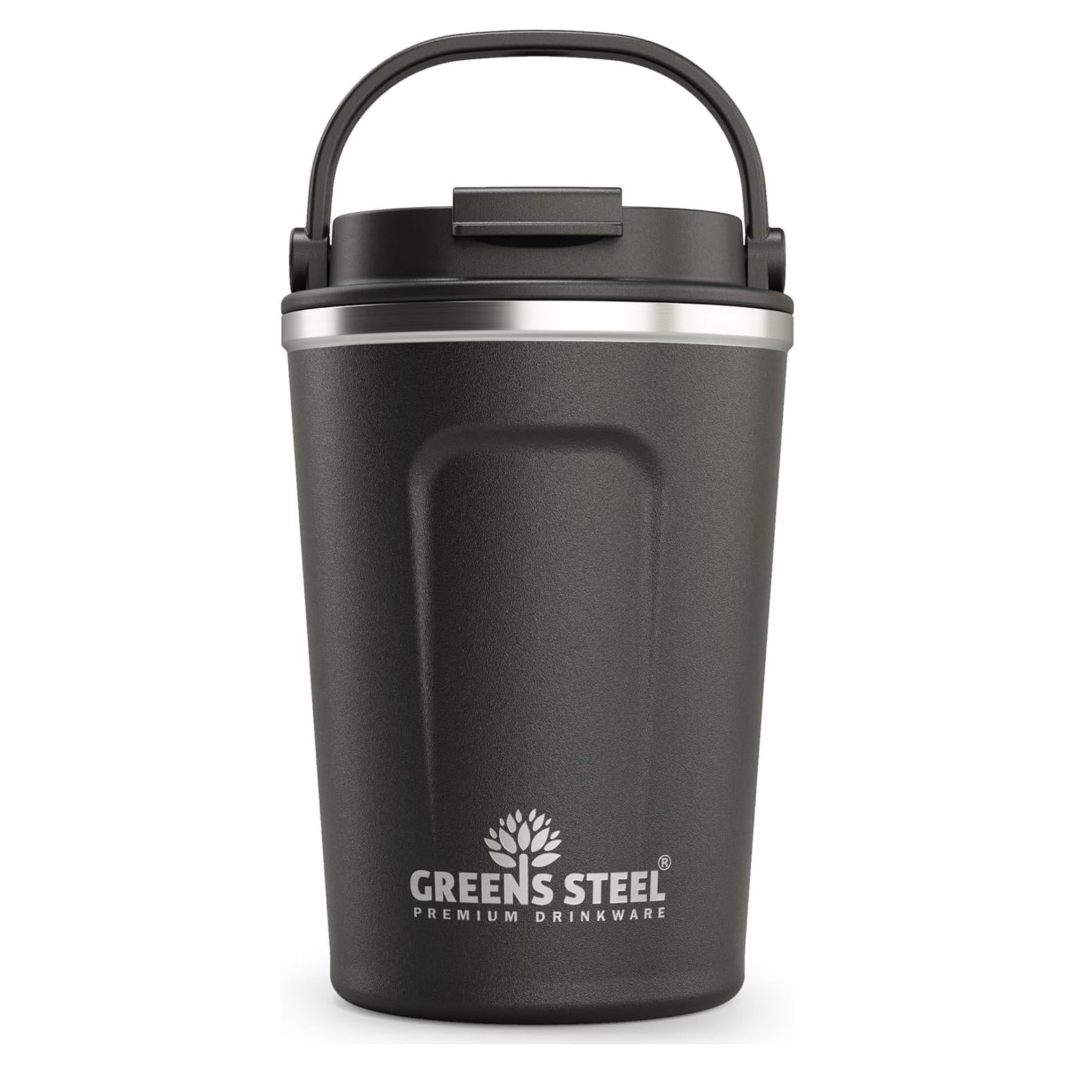 Taza de Café Aislada Greens Steel 350 ml Negra Acero Inoxidable