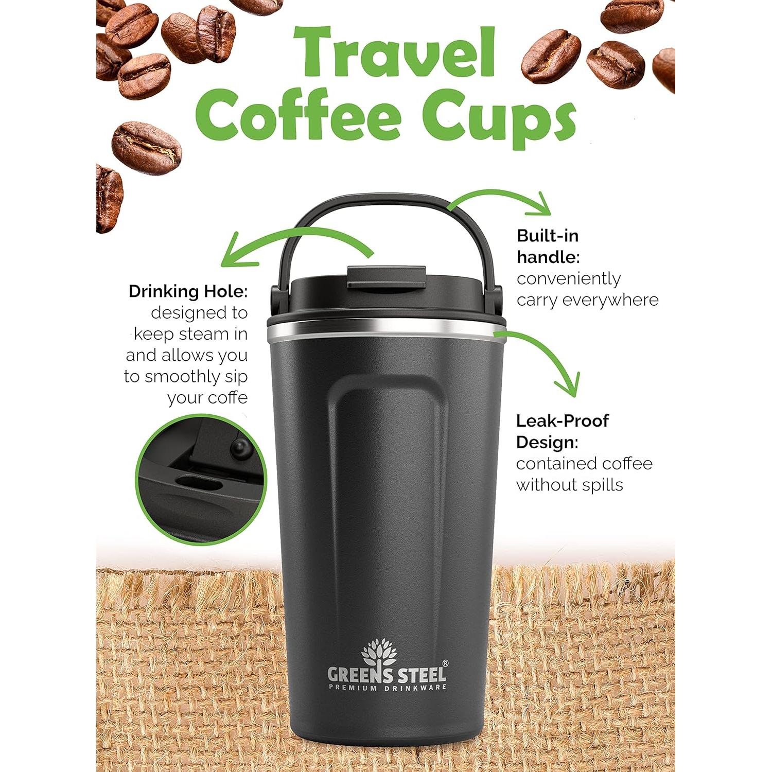 Taza de Café Aislada Greens Steel 350 ml Negra Acero Inoxidable