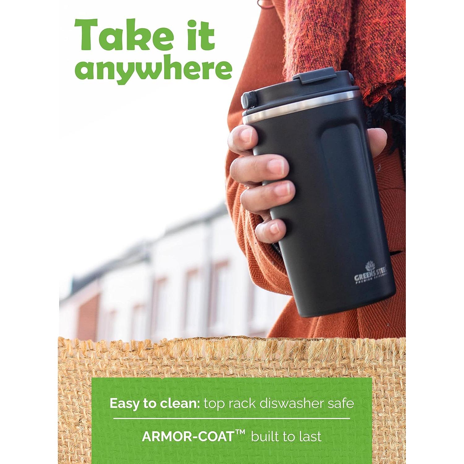 Taza de Café Aislada Greens Steel 350 ml Negra Acero Inoxidable