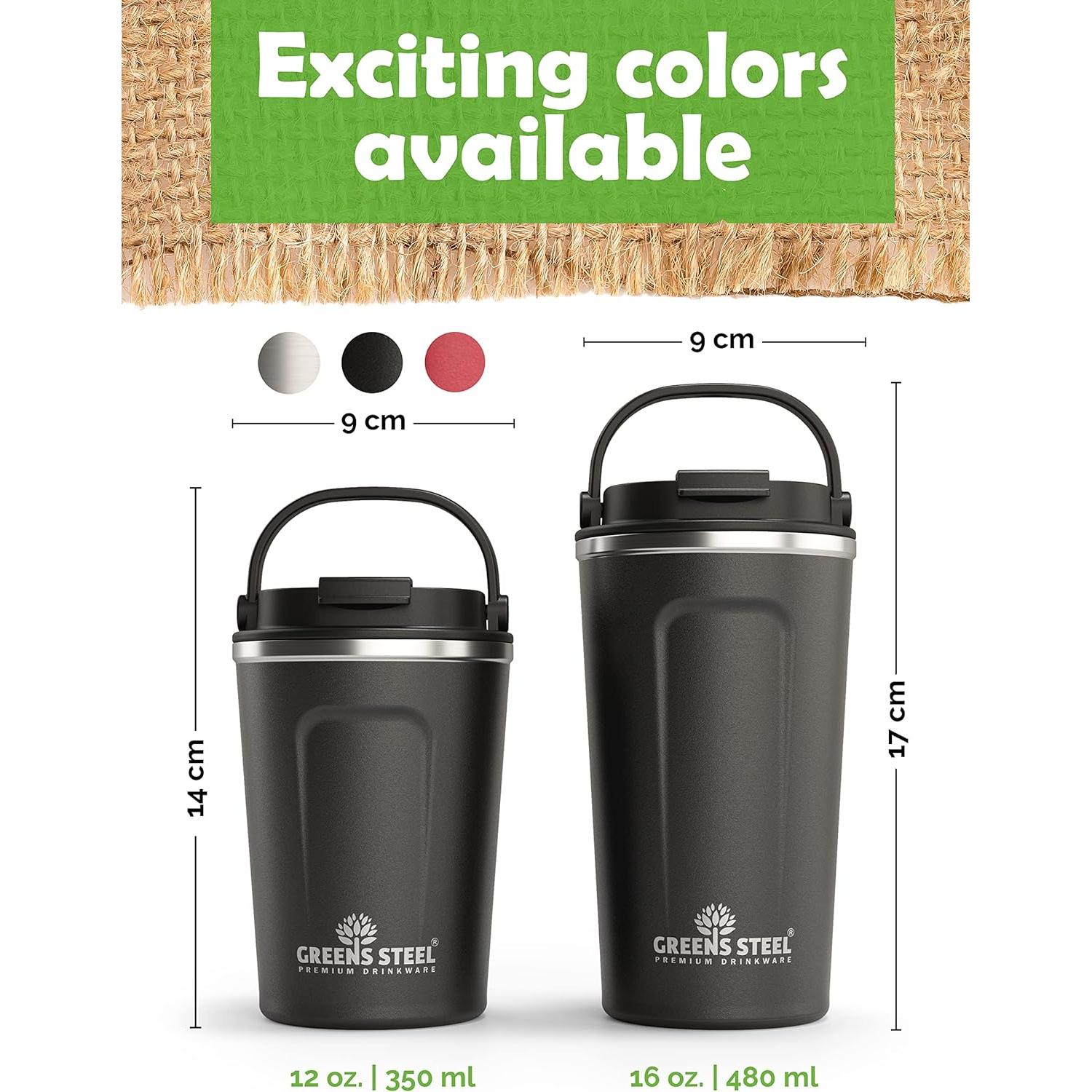 Taza de Café Aislada Greens Steel 350 ml Negra Acero Inoxidable