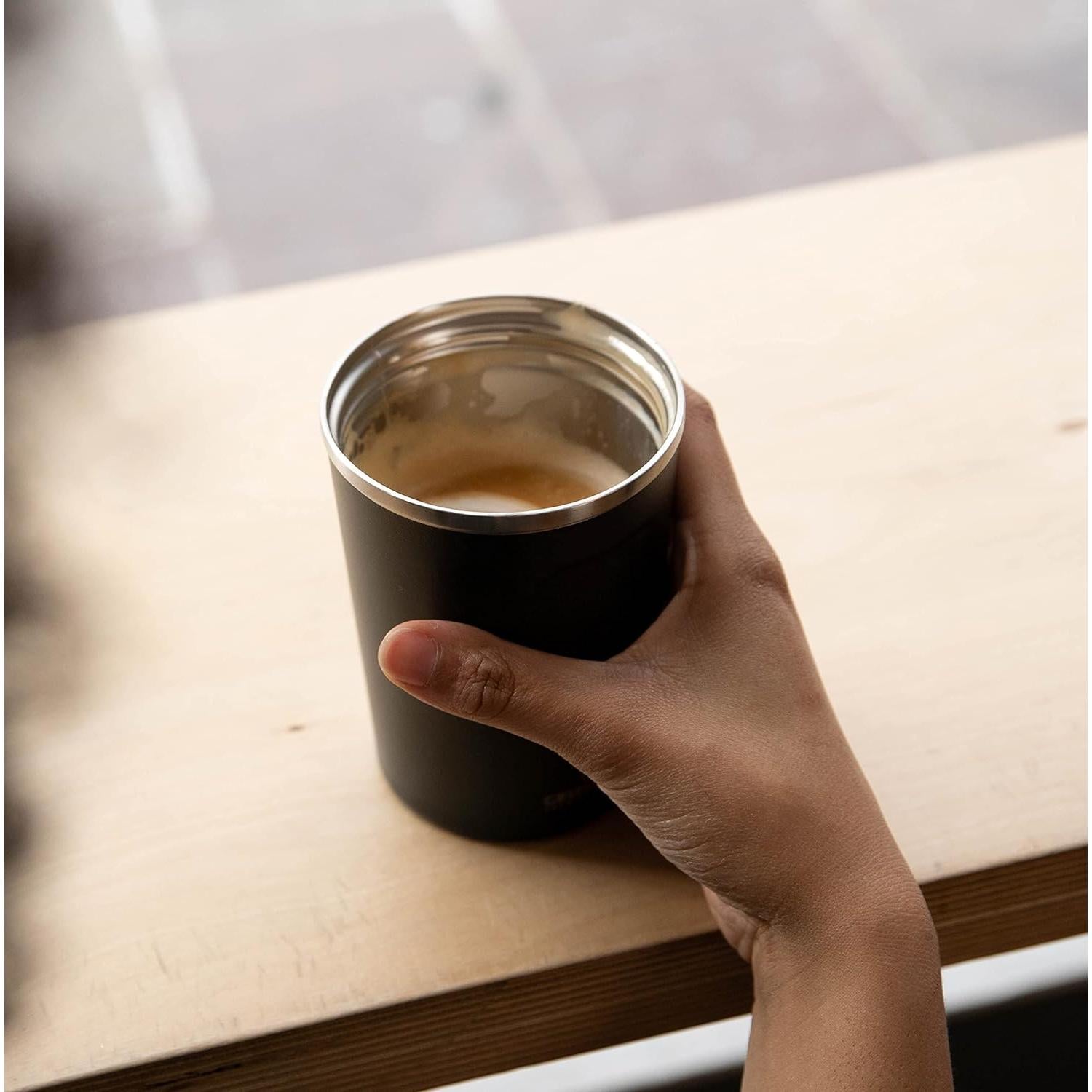 Taza de Café Aislada Greens Steel 350 ml Negra Acero Inoxidable