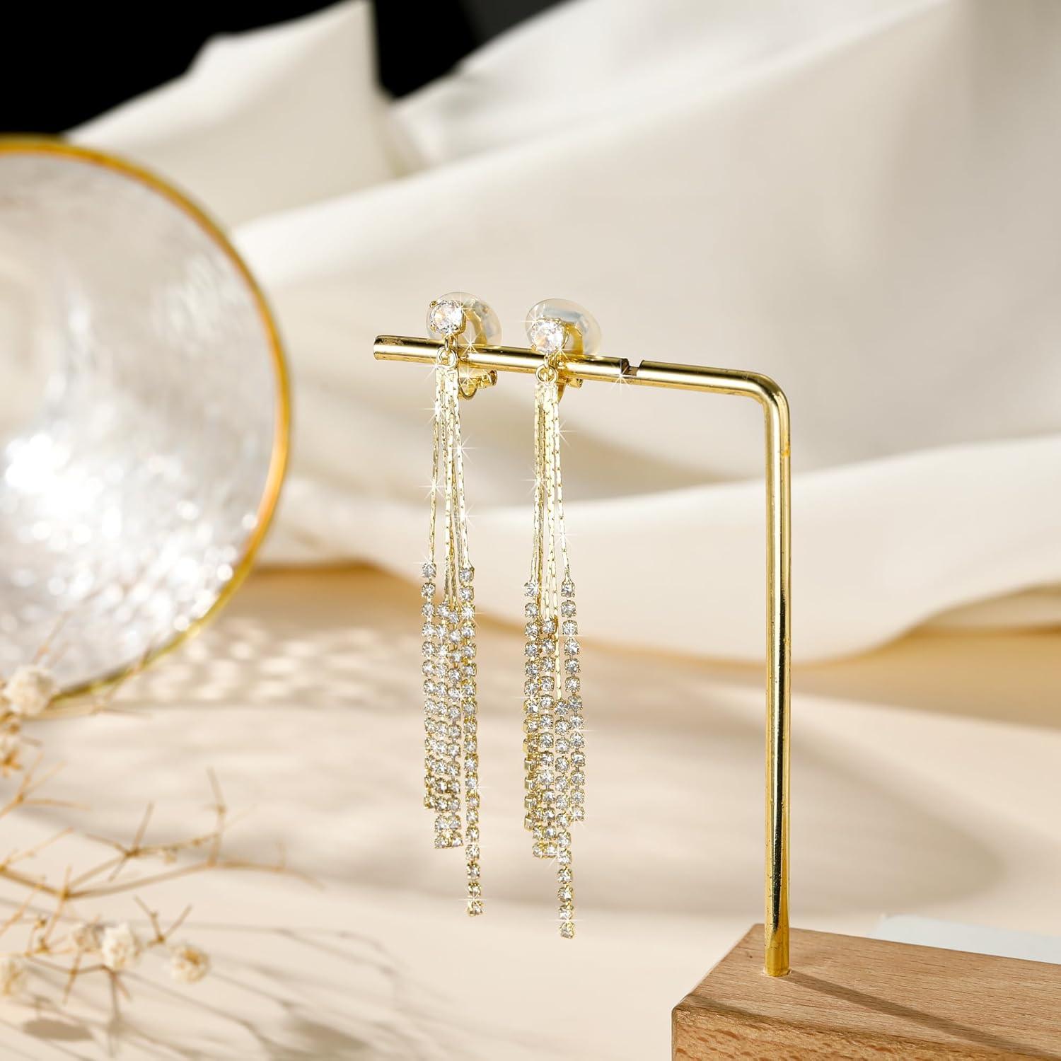 Pendientes de Clip de Oro 18K para Mujeres con Circonitas Brillantes