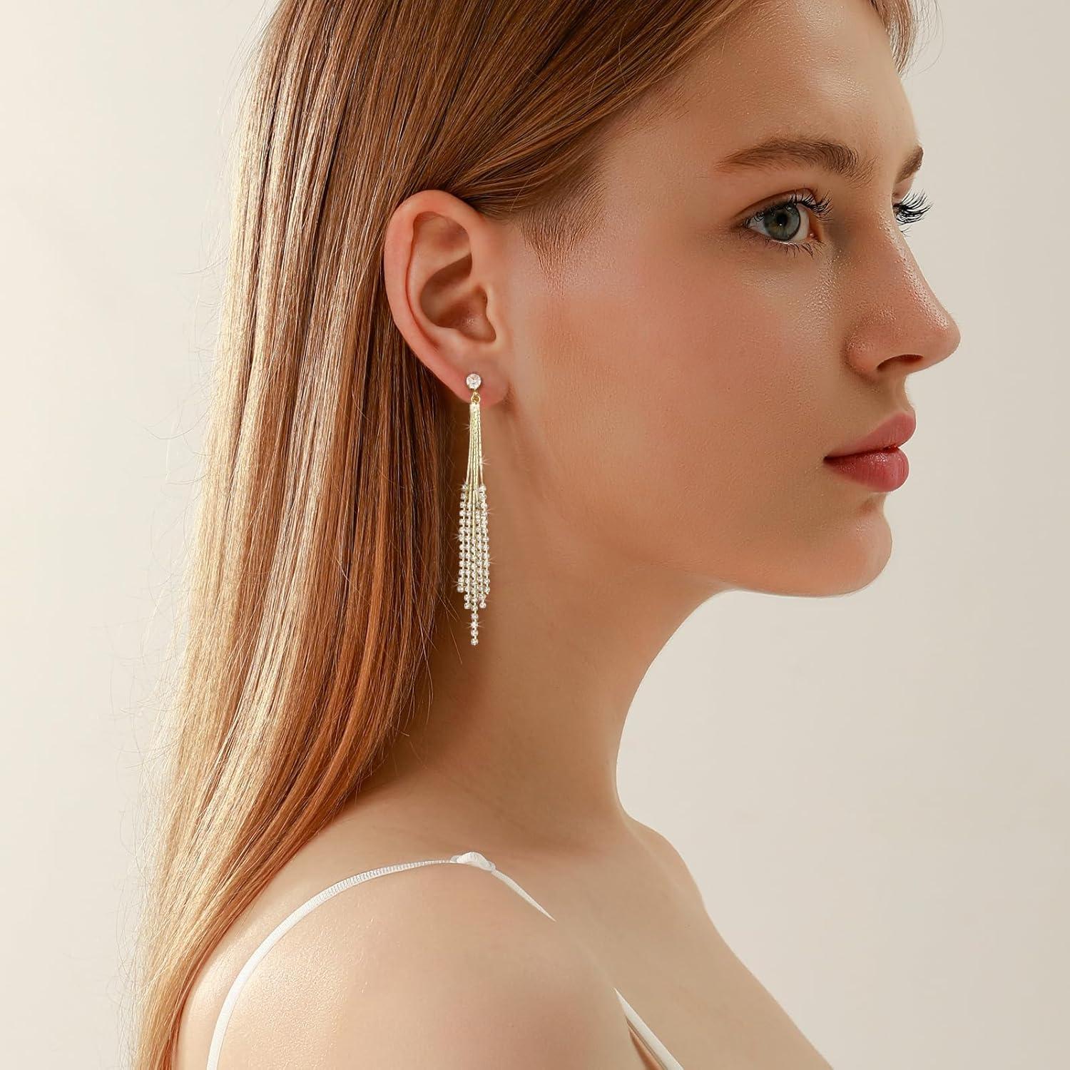 Pendientes de Clip de Oro 18K para Mujeres con Circonitas Brillantes