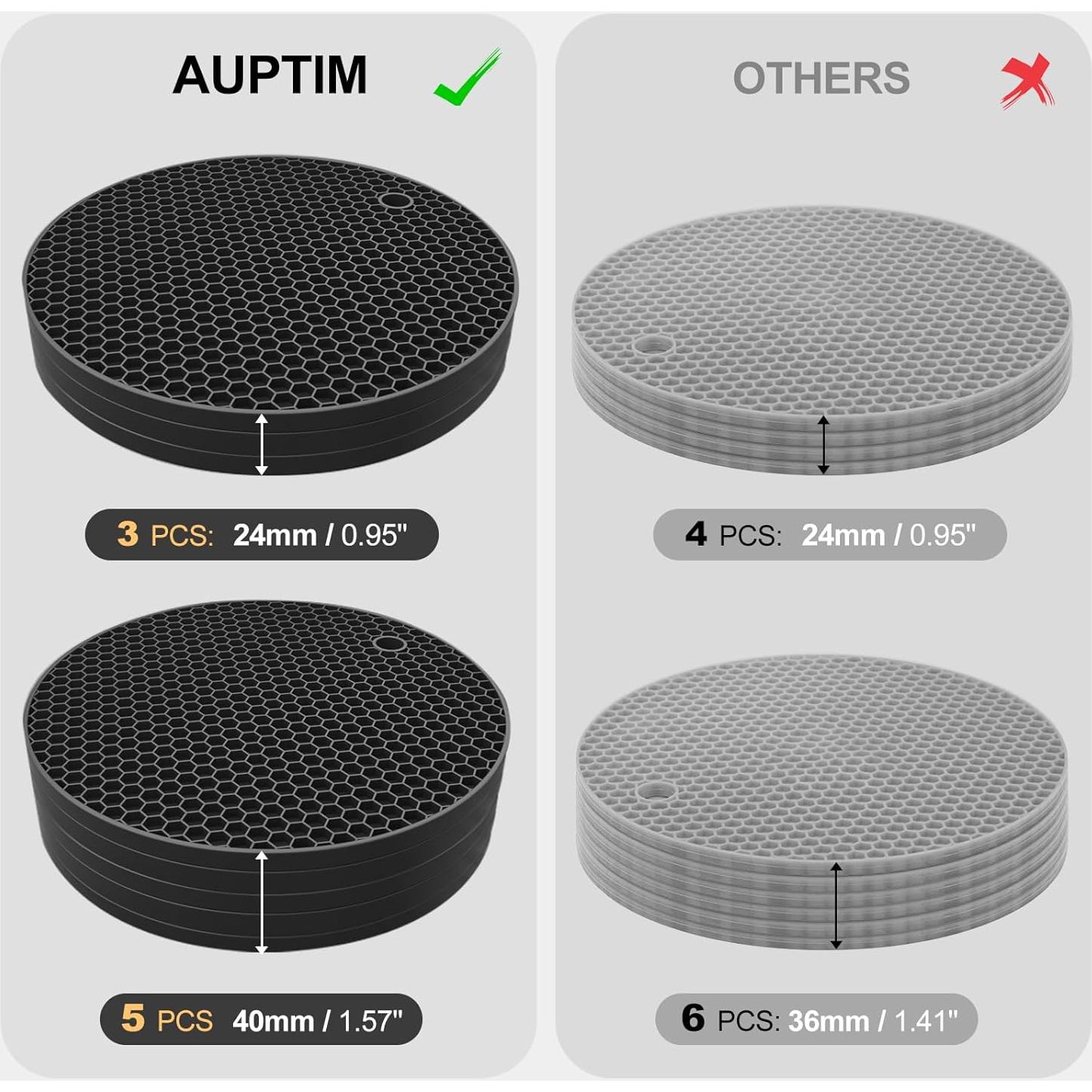 Trivetes de Silicona AUPTIM 8mm Set de 5 Negro para Cocina