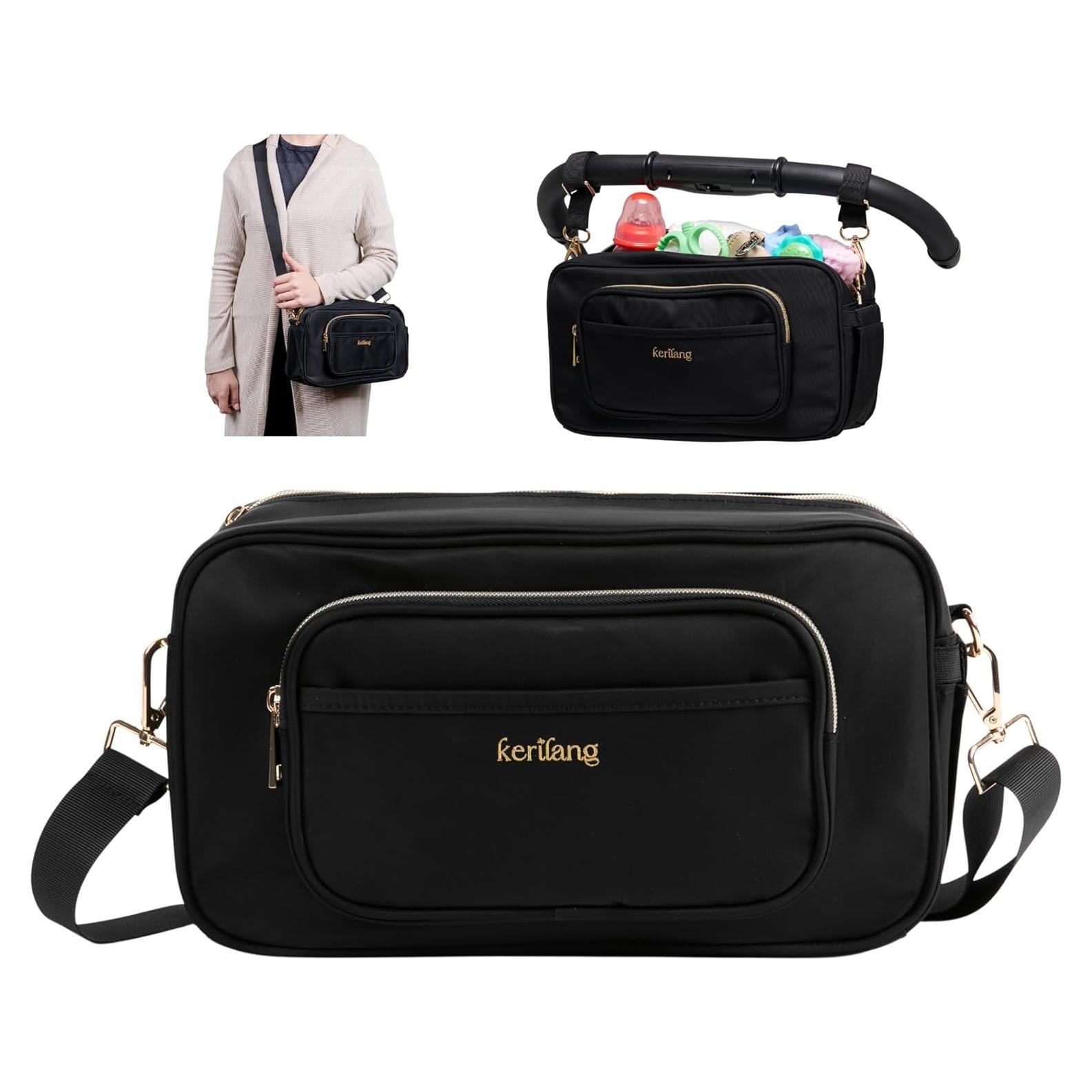 Caddy para Cochecito Kerilang Negro y Dorado con Soporte para Vaso