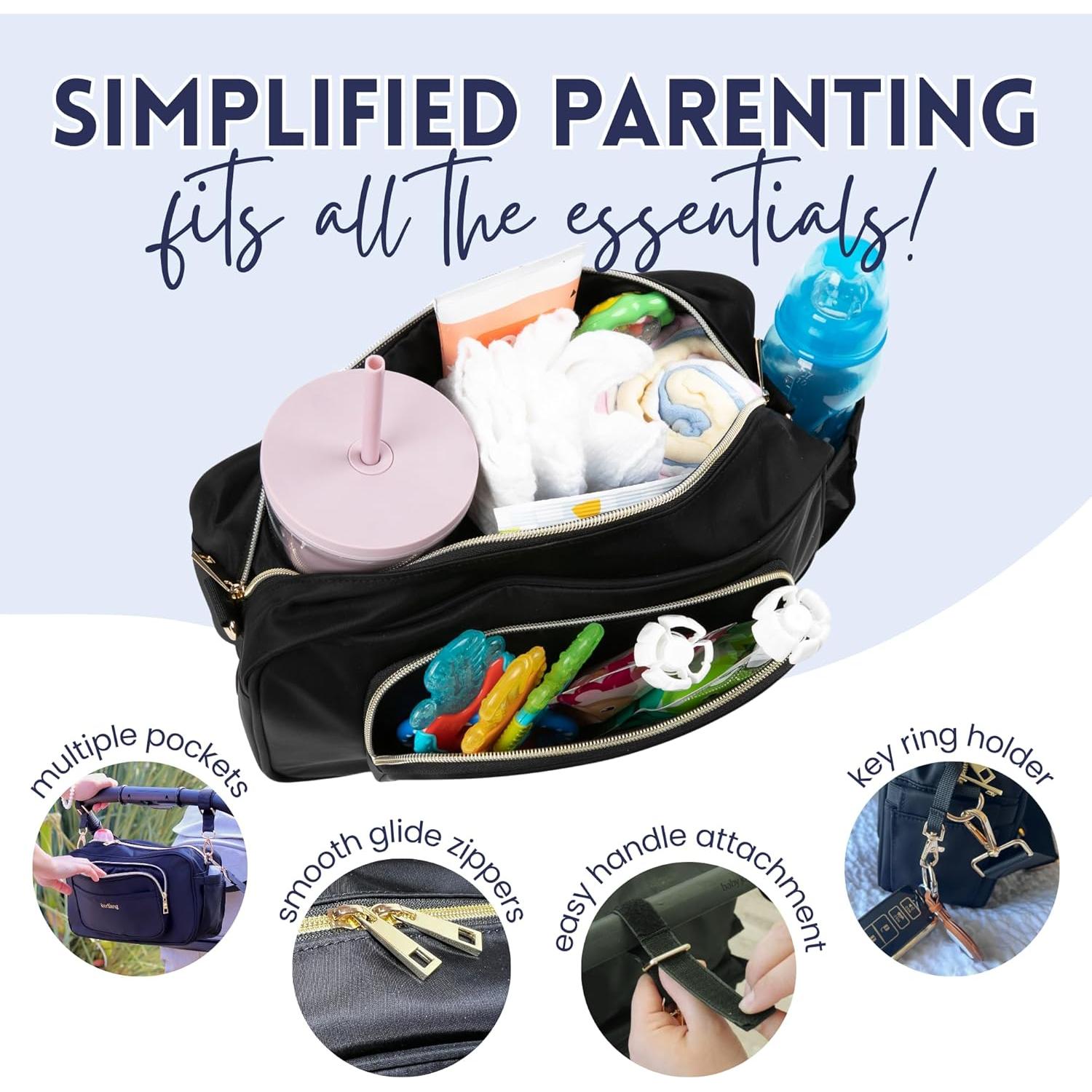 Caddy para Cochecito Kerilang Negro y Dorado con Soporte para Vaso