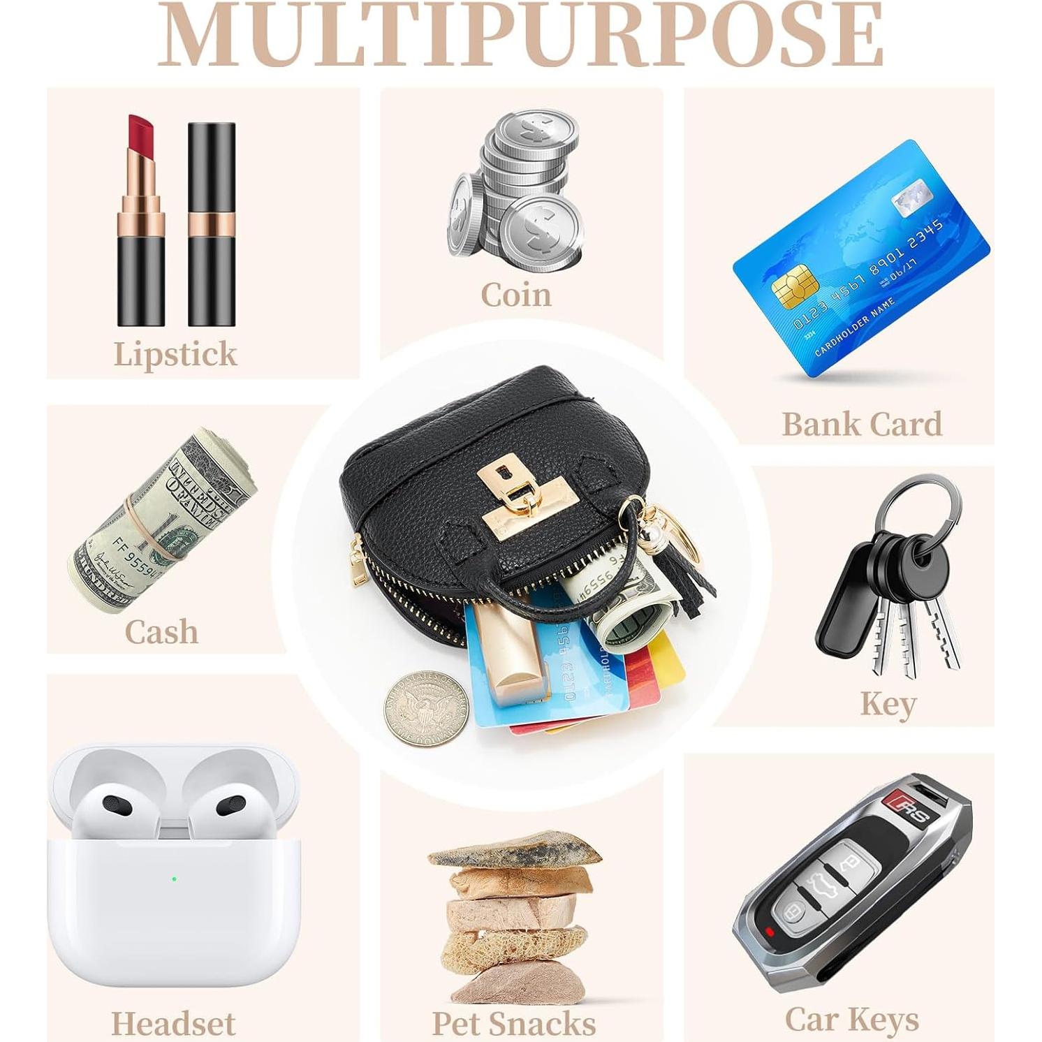 Llavero Mochila Mini WOZEAH para Mujeres - Monedero Compacto Negro